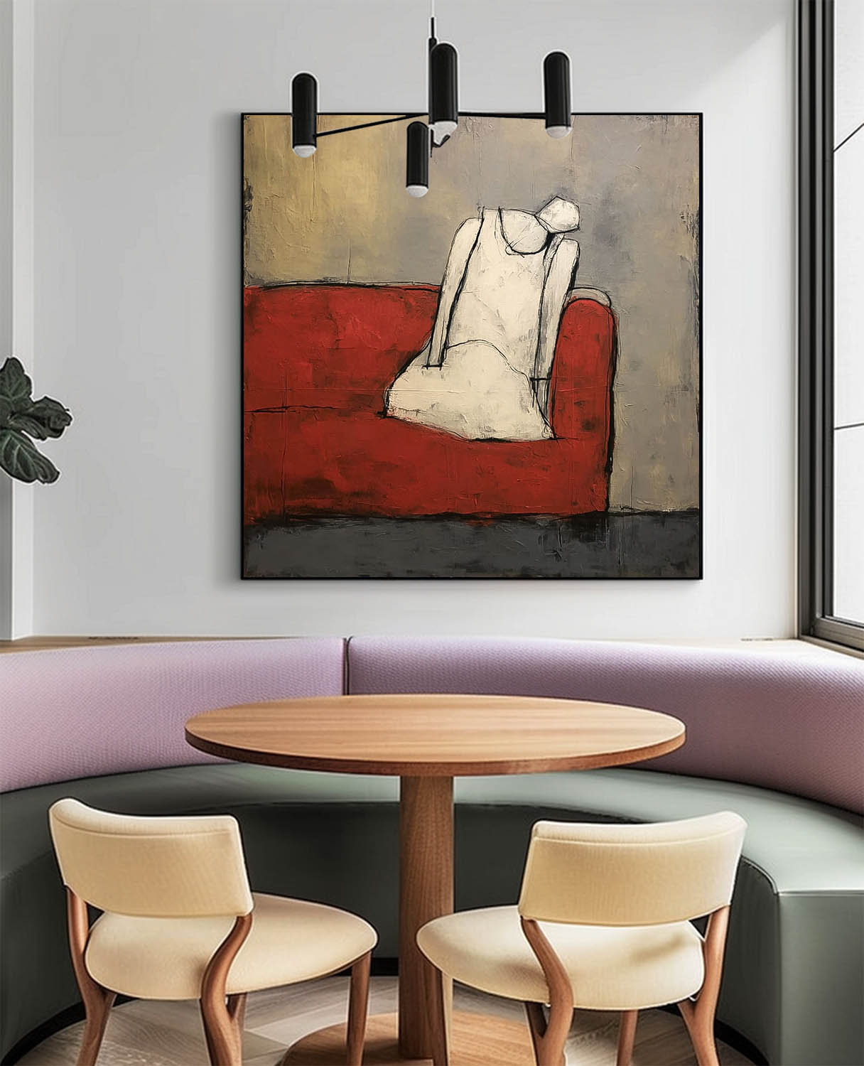 Seated Figure Oil Painting Red Sofa