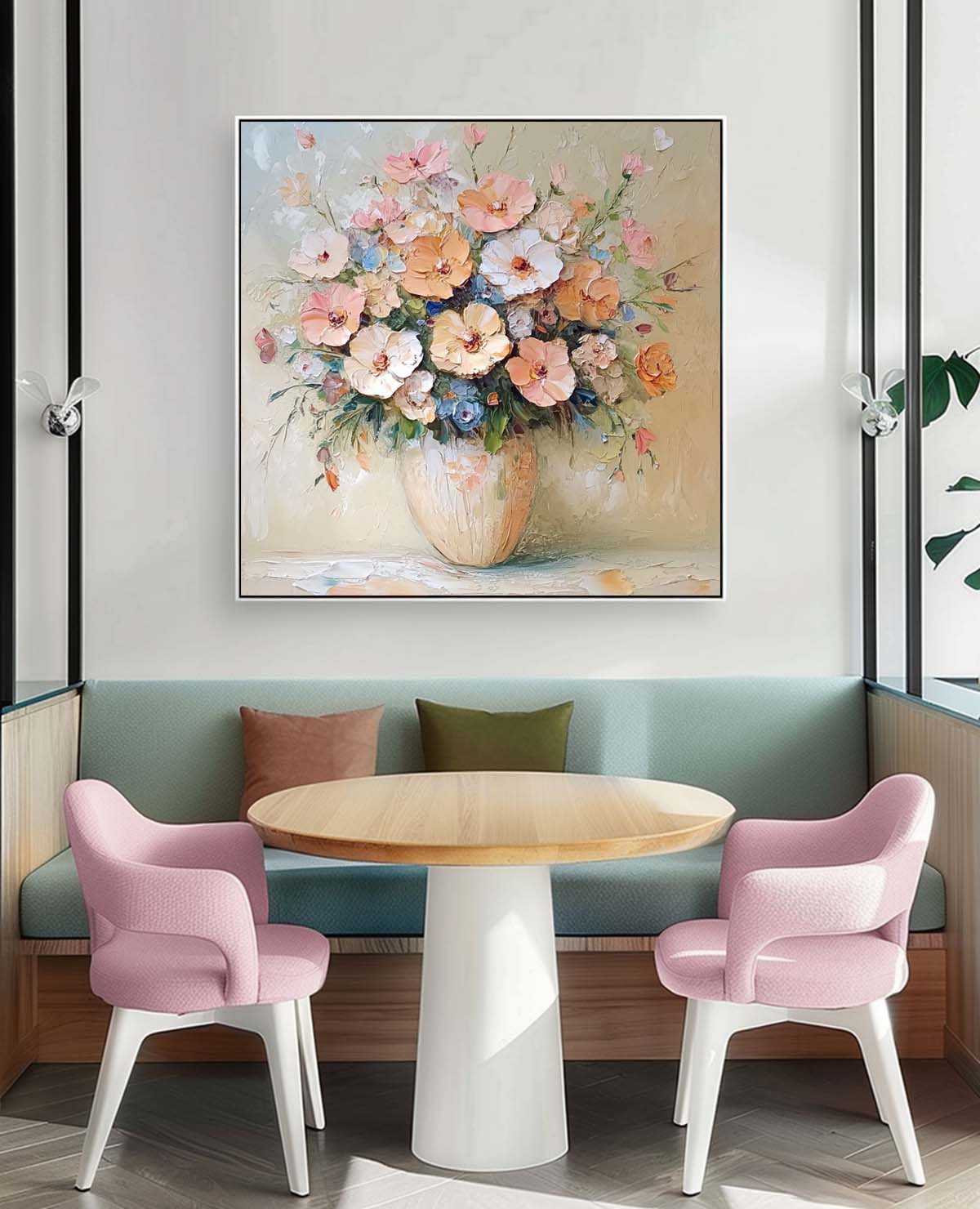 Muted Peach Cream Flower Vase Wall Art
