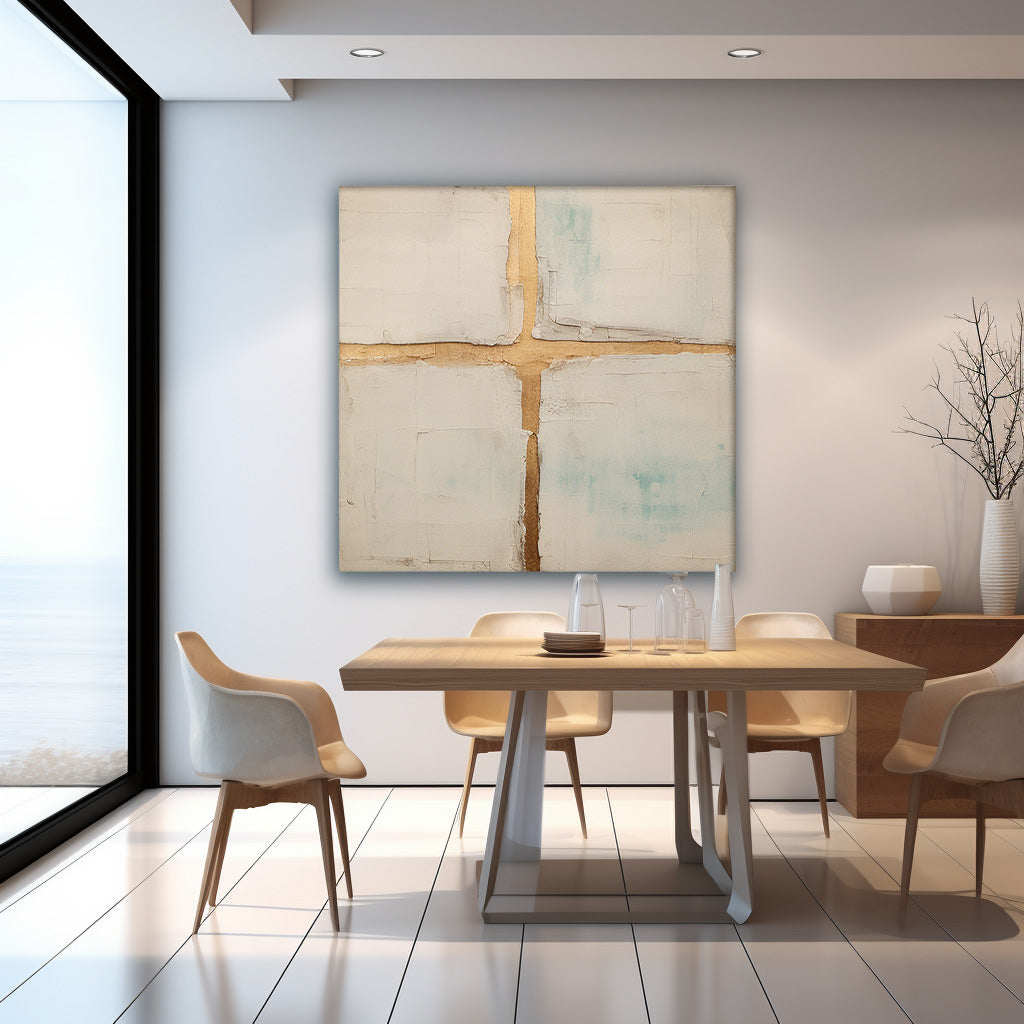 Neutral Beige Gold Foil Abstract Canvas Wall Art