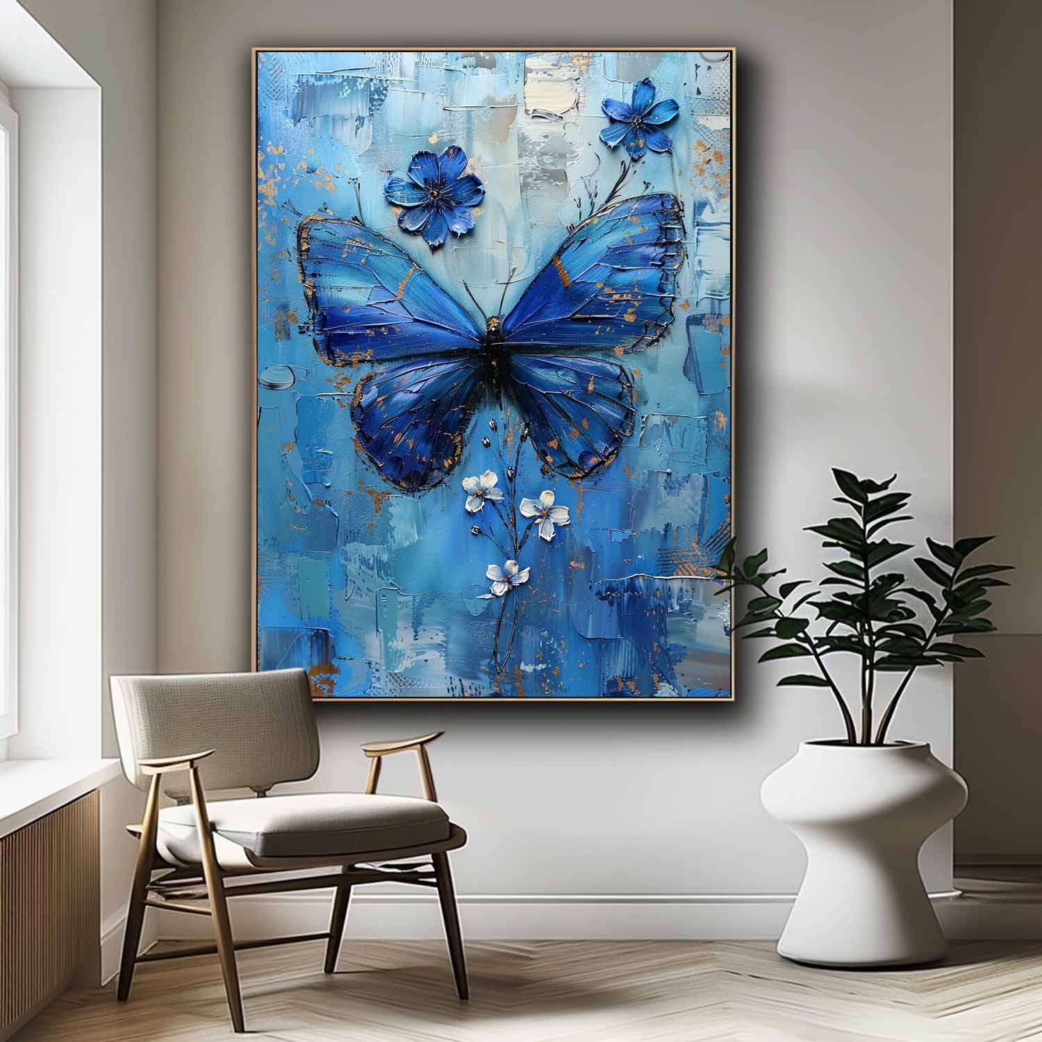 Wall Art Floral Butterfly Impasto Painterly