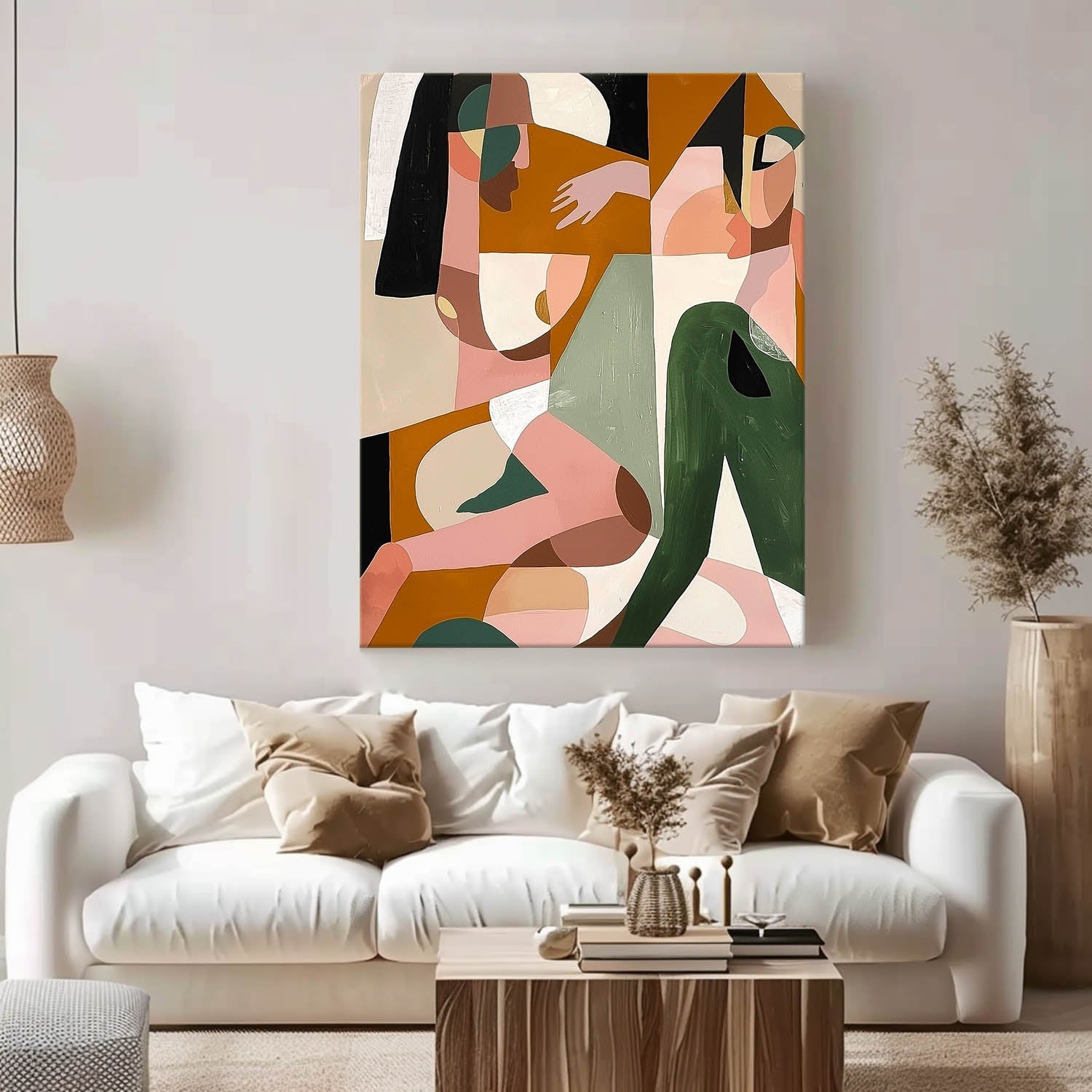 Warm Earth‑Tone Cubist Abstract Canvas Wall Art