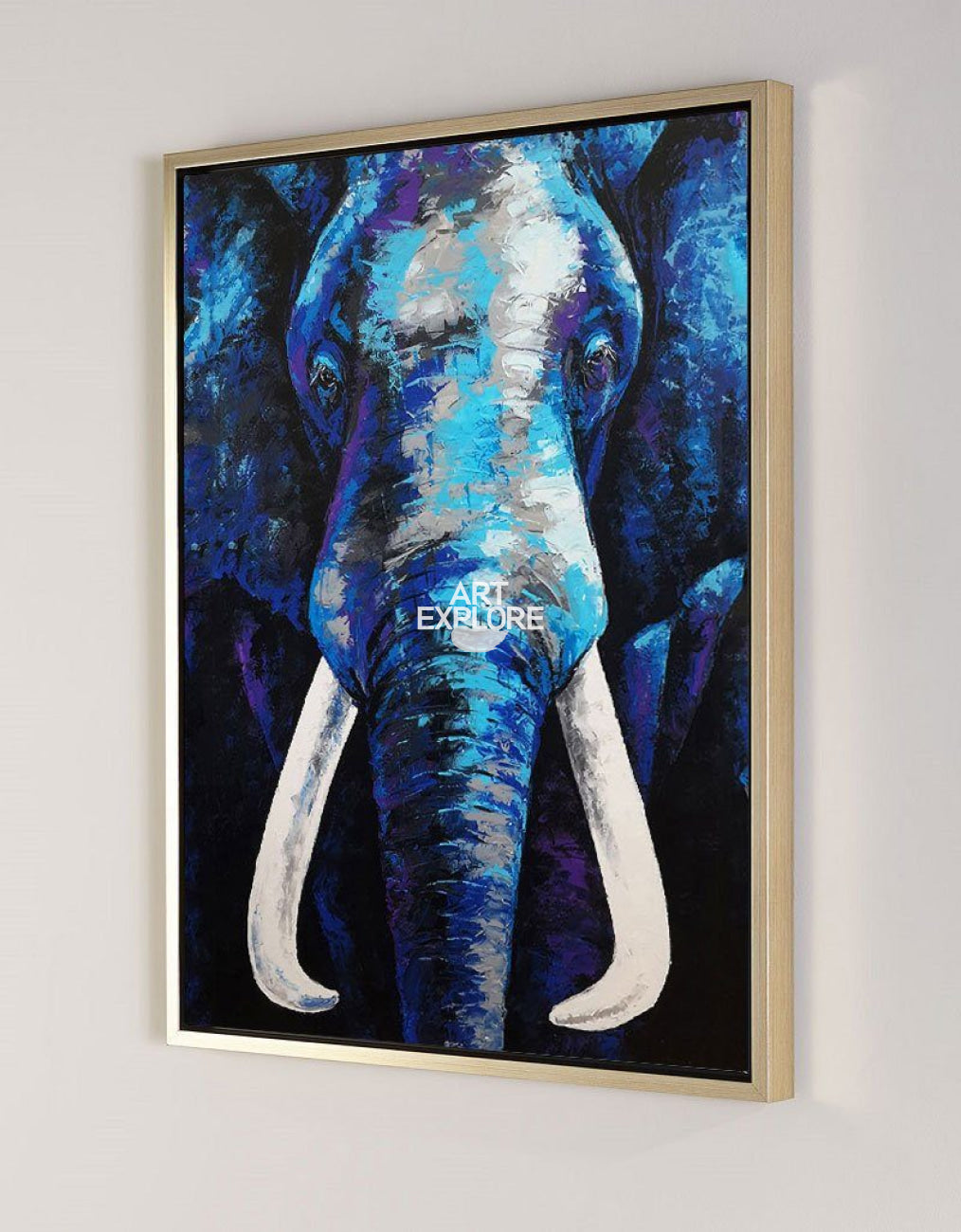 Vertical  Blue Elephant Abstract Painting