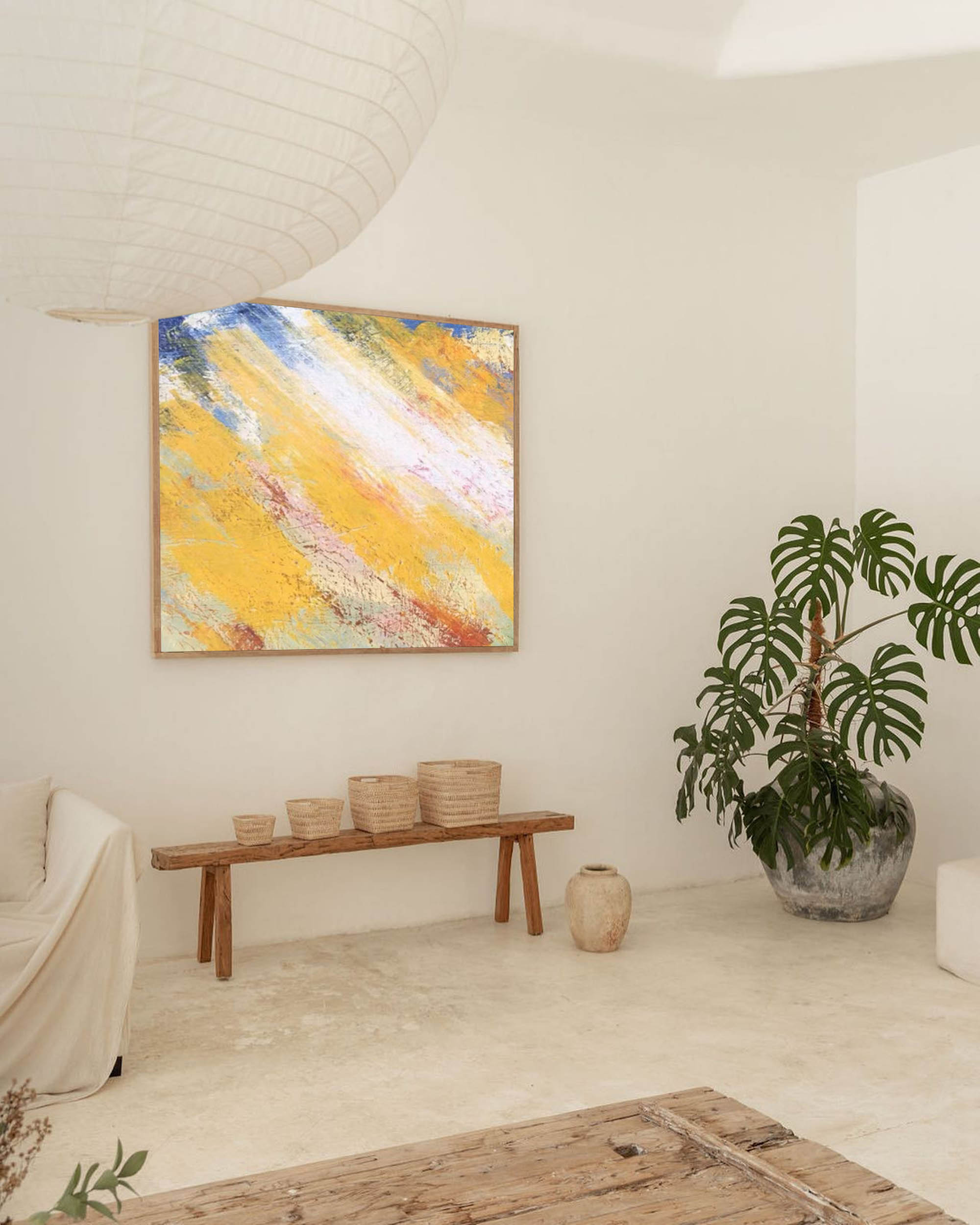 Sunlit Yellow Abstract Canvas Wall Art