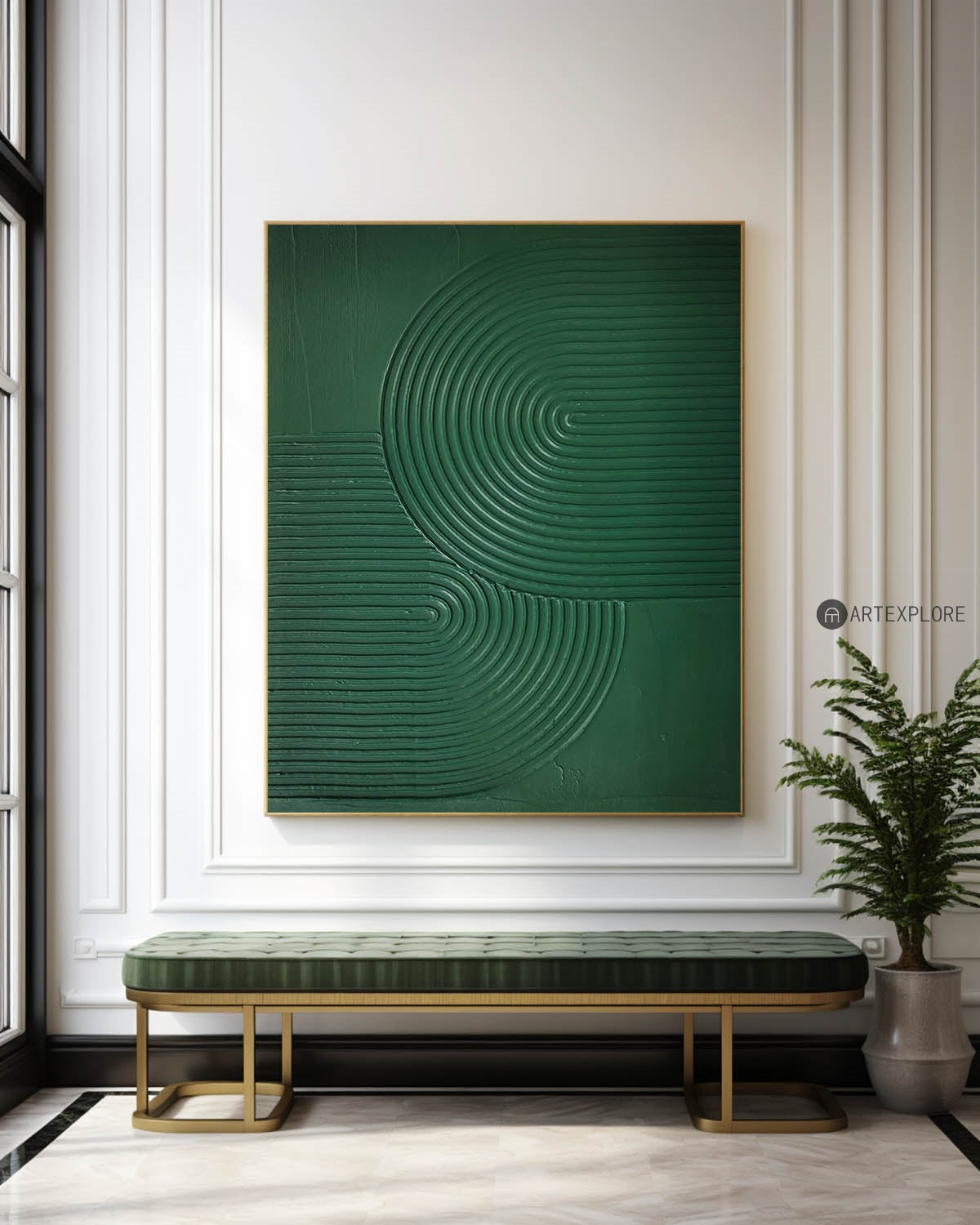 Green Concentric Circle Relief Canvas Art