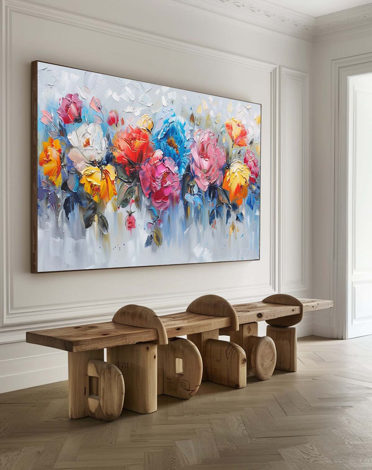 Colorful Rose Palette Knife Oil Painting