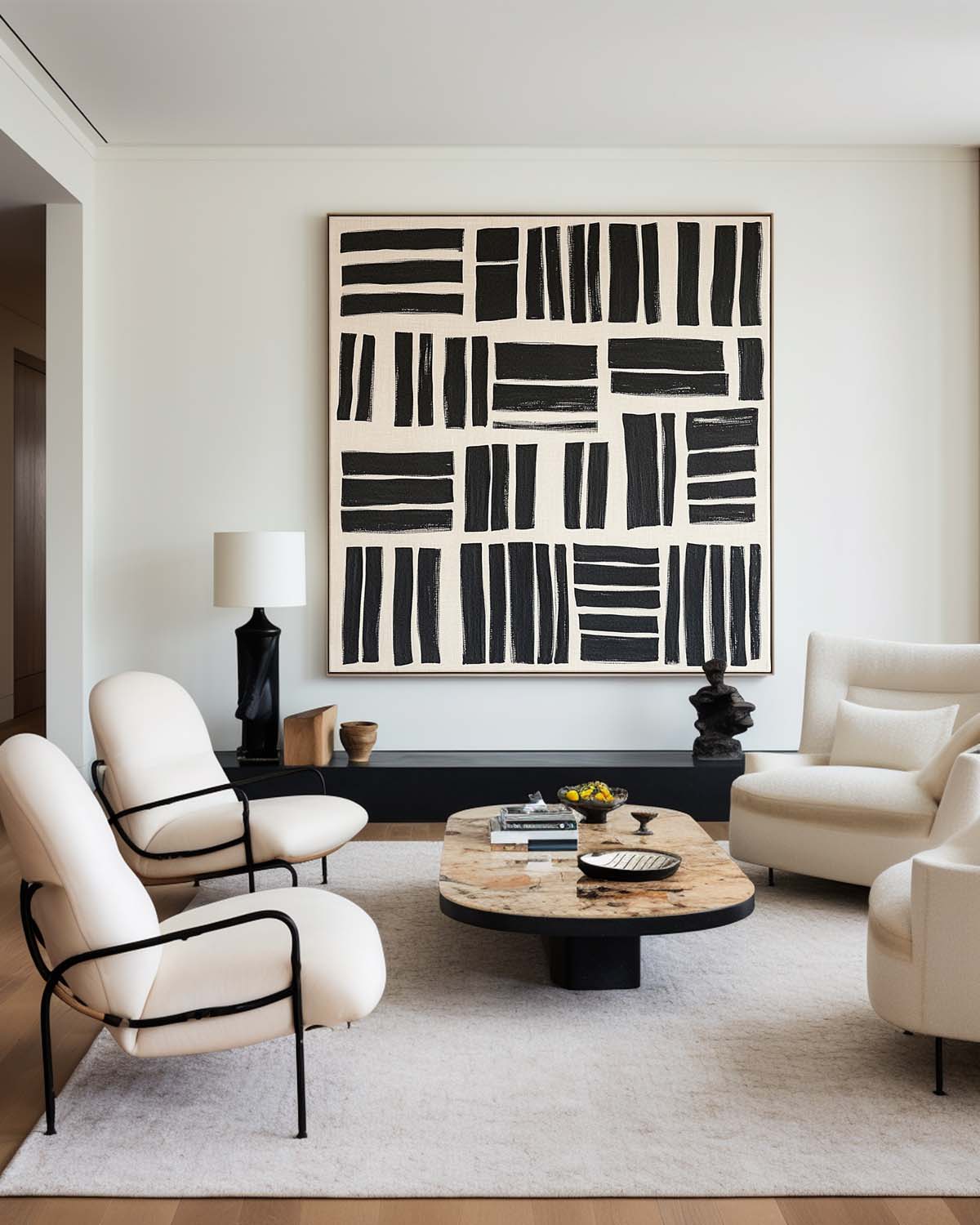 Black Beige Brush Block Abstract Canvas Art