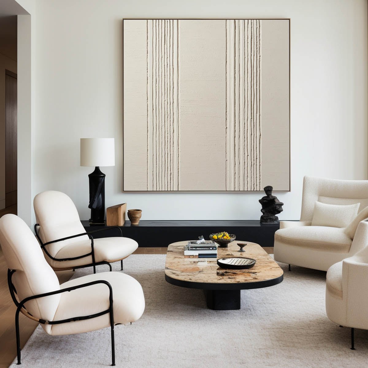 Neutral Beige Vertical Stripe Abstract Thick Tactile Textured Artwork