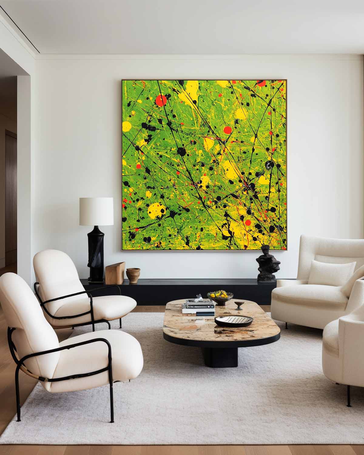 Green Splatter Abstract Pollock Canvas Art