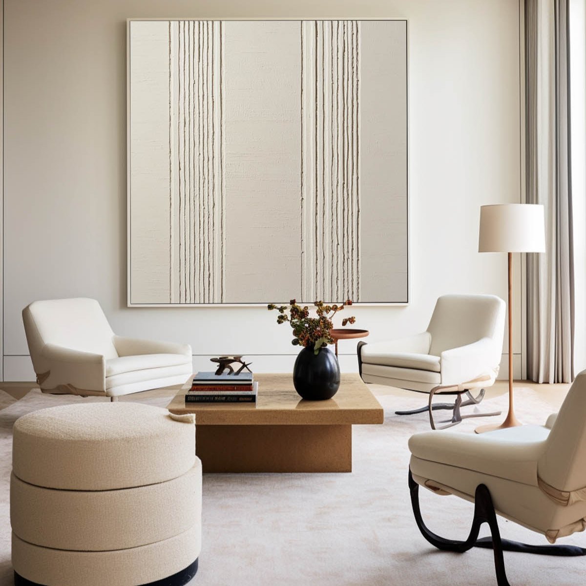 Neutral Beige Vertical Stripe Abstract Thick Tactile Textured Artwork
