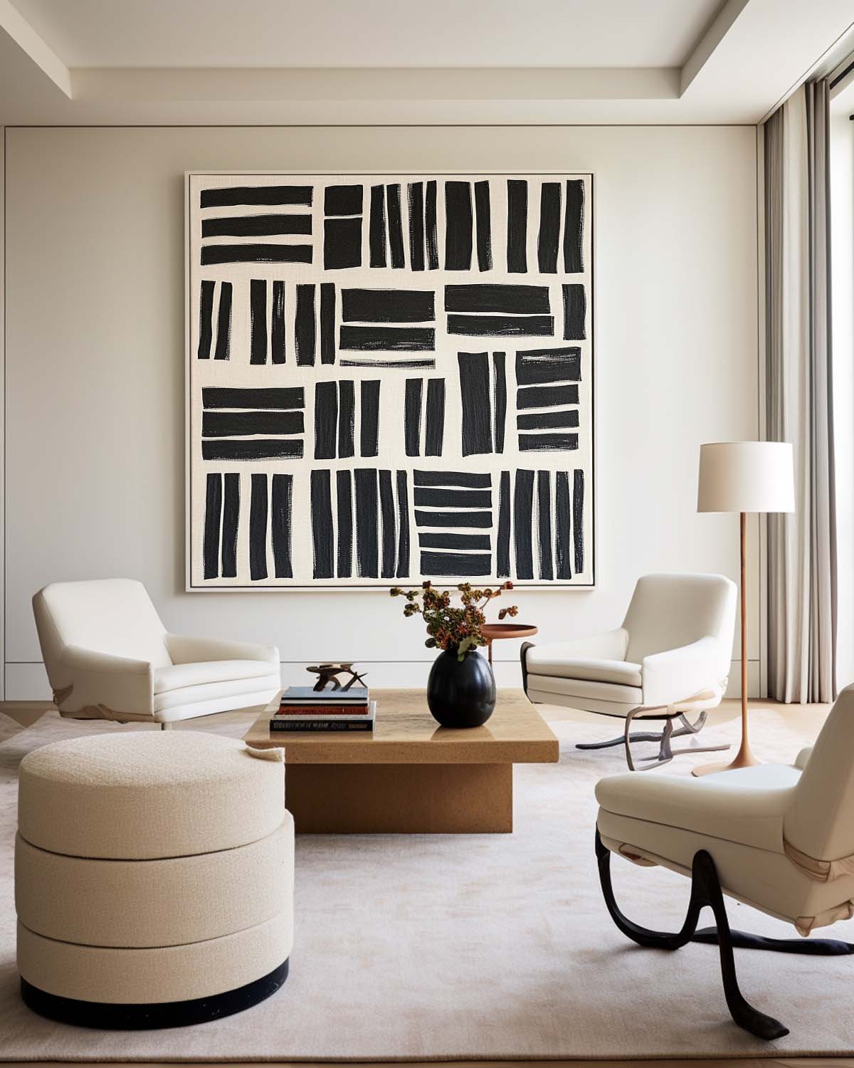 Black Beige Brush Block Abstract Canvas Art