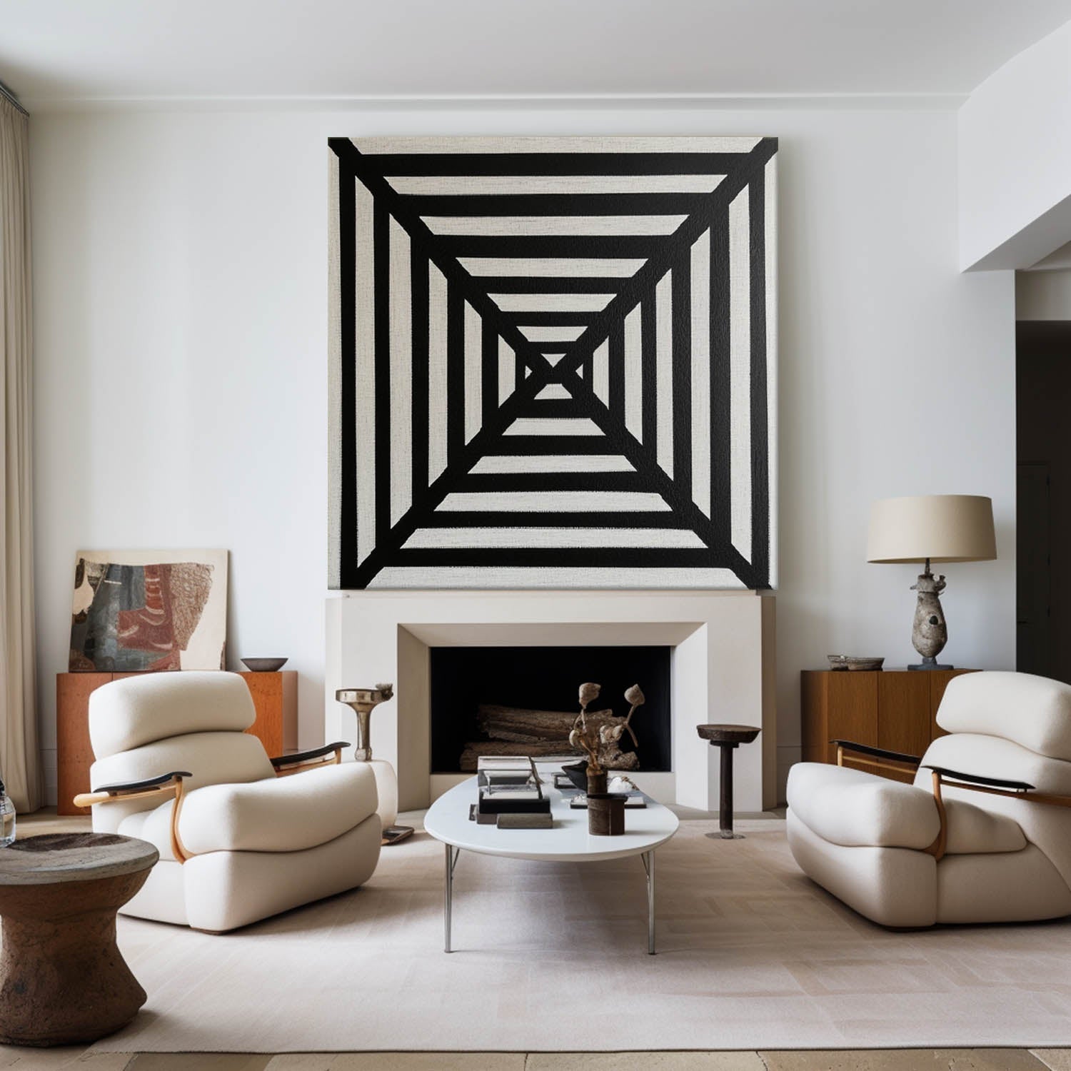 Black White Geometric Tunnel Canvas Art