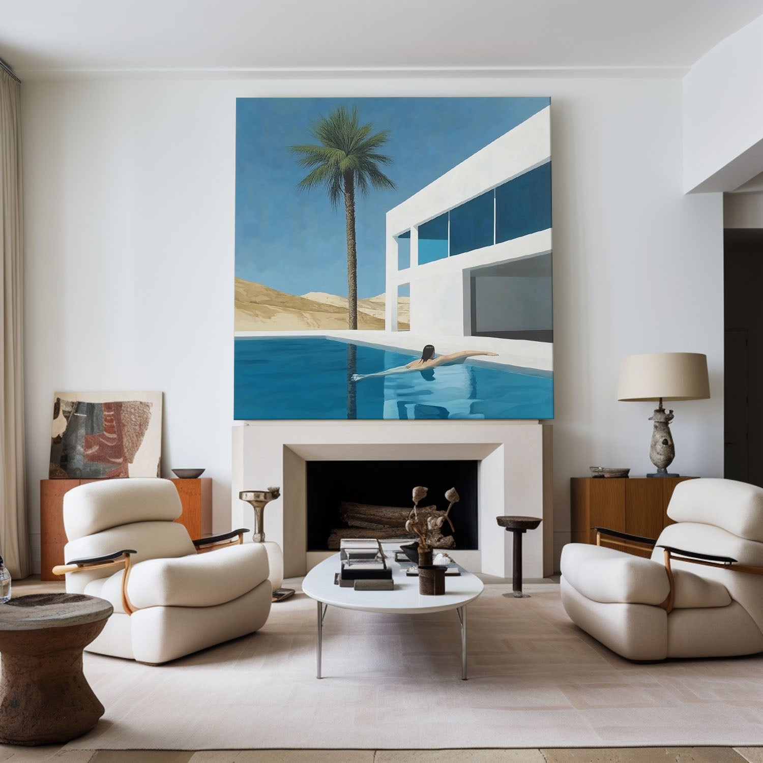 Modern Pool House Palm Canvas Wall Art