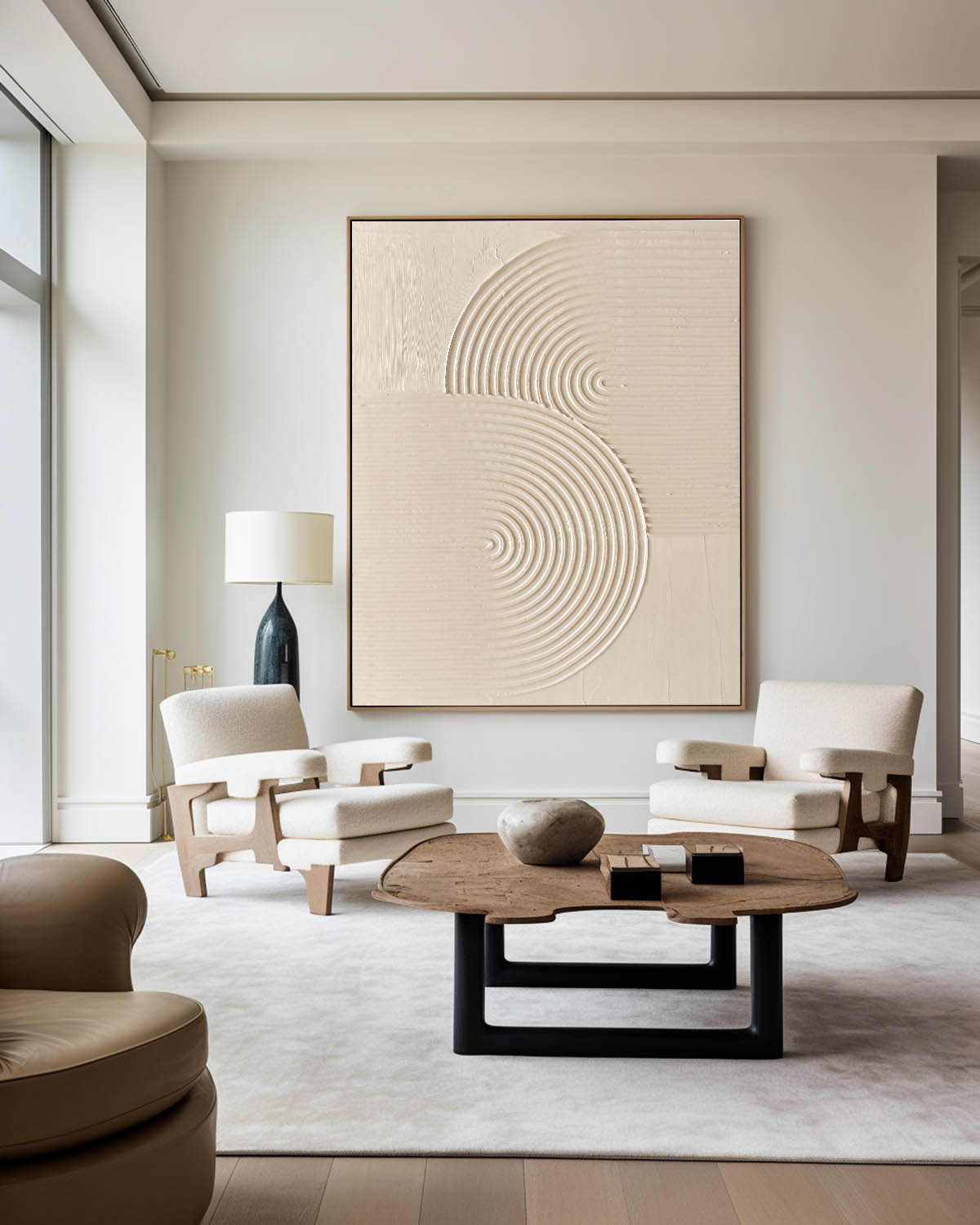 Beige Concentric Waves Minimalist Art