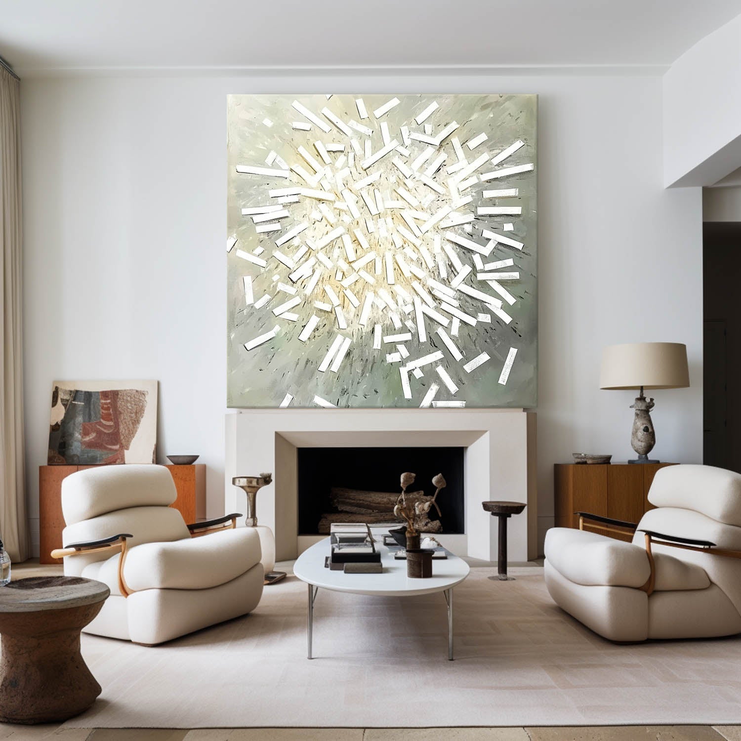 Liora White Burst Textured Canvas Wall Art