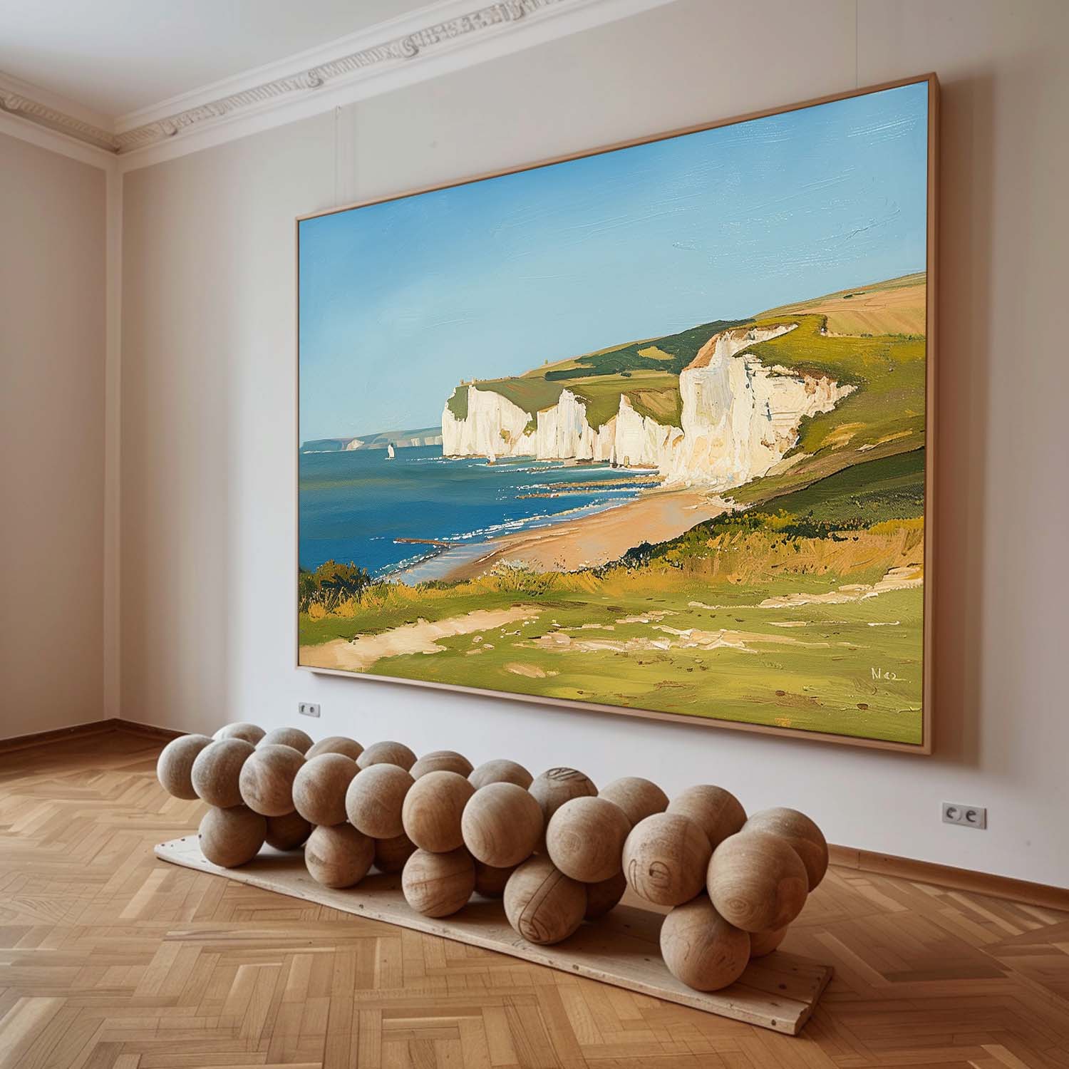 Seaside White Chalk Cliff Landscape  Natural Scenery Brush‑Textured Artwork