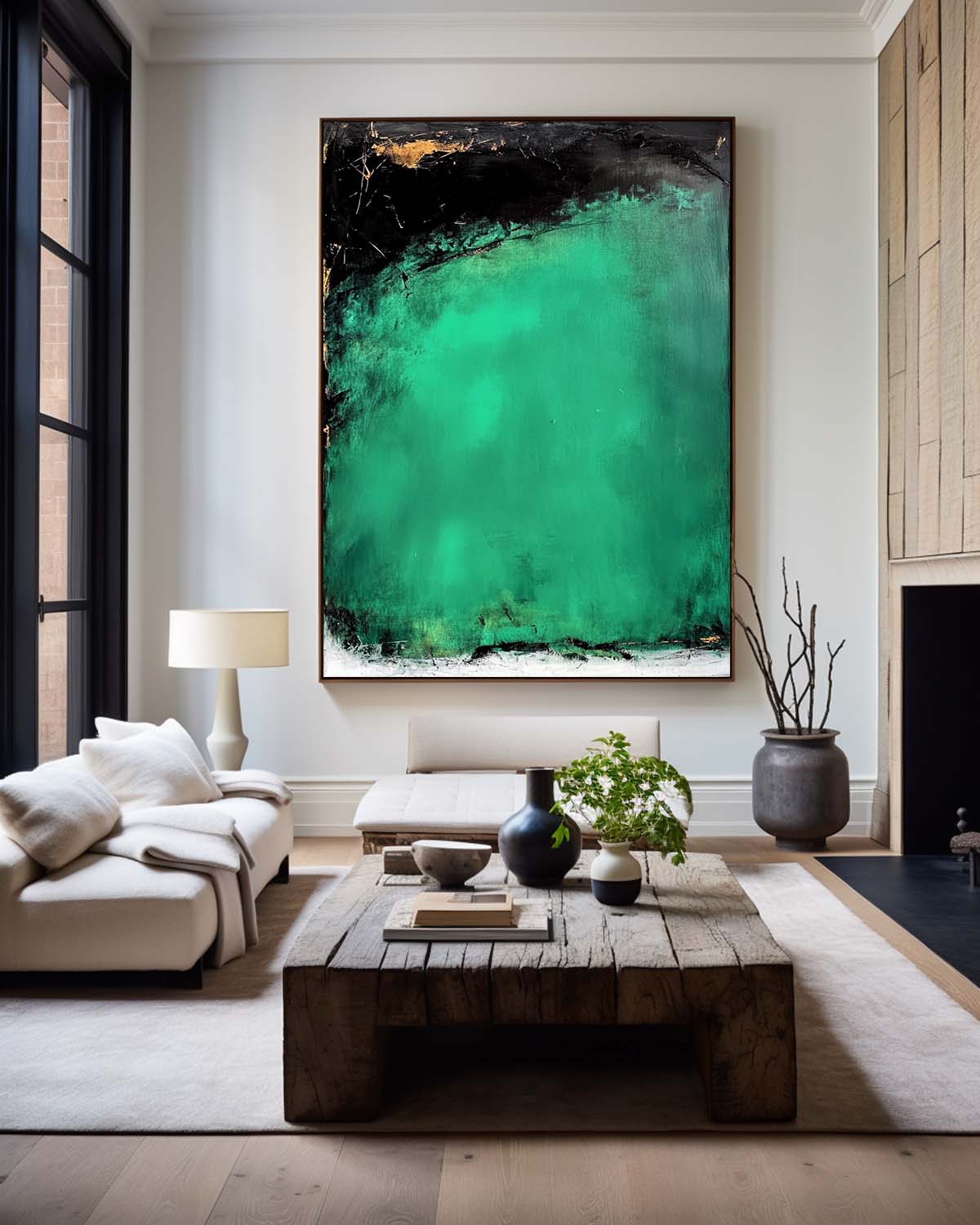 Emerald Green and Black Abstract Canvas Wall Art
