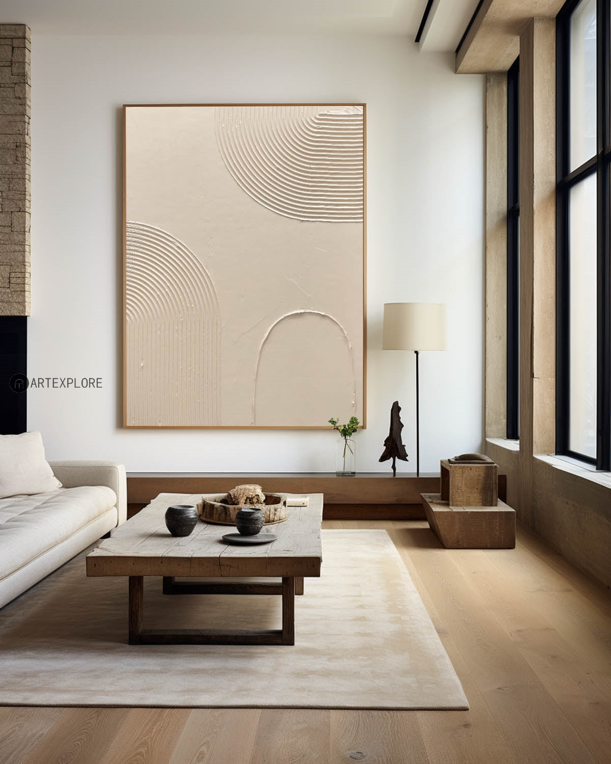 Curved Contour Waves Beige Art