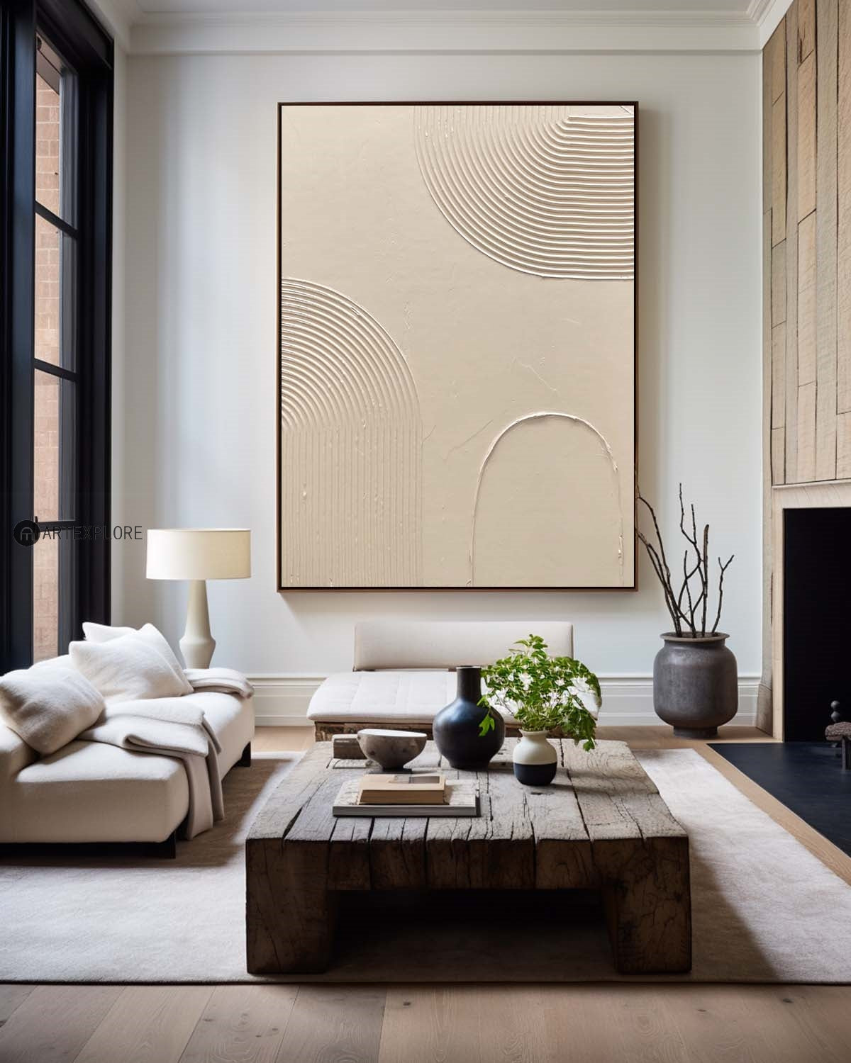Curved Contour Waves Beige Art