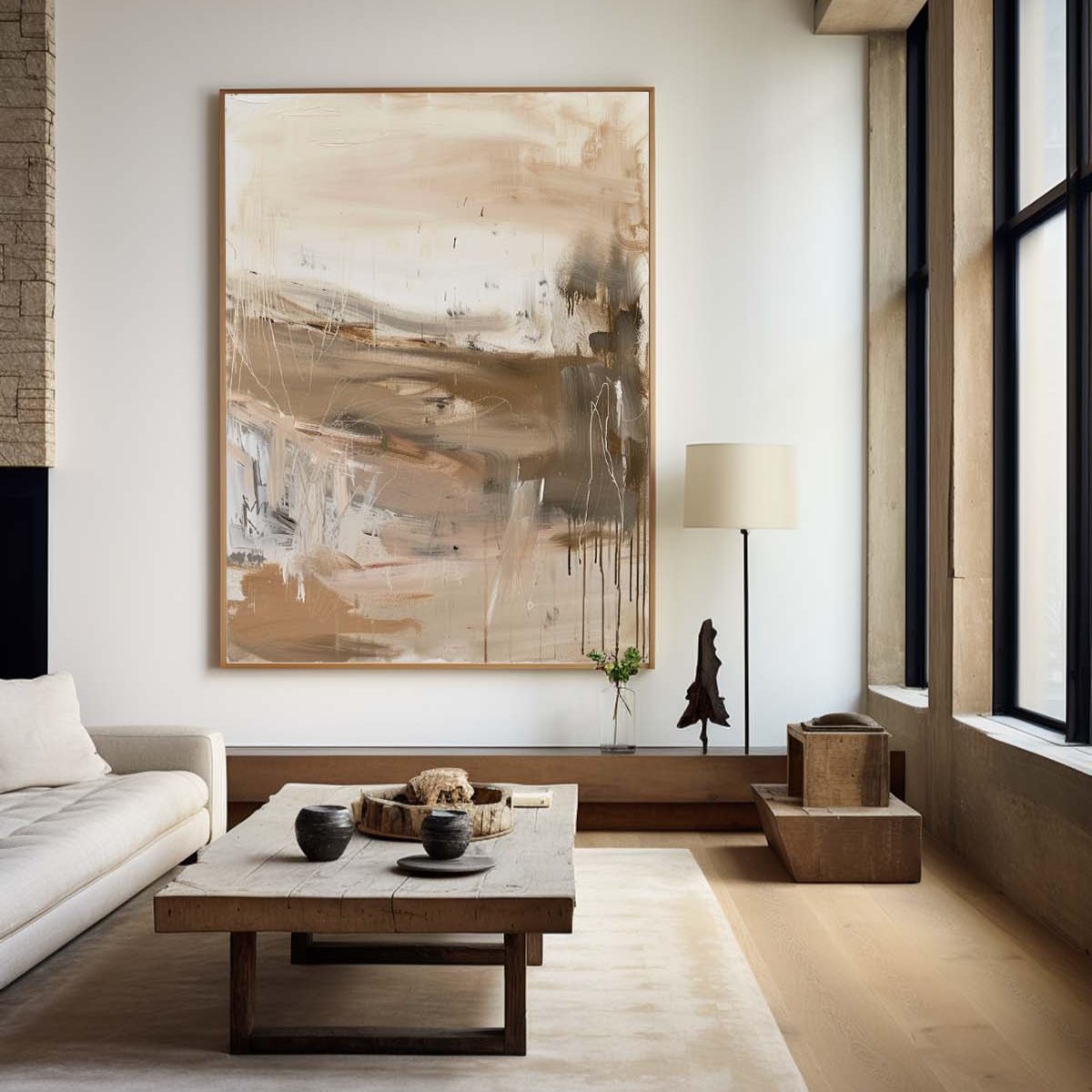 Neutral Beige Brown Vertical Abstract Art