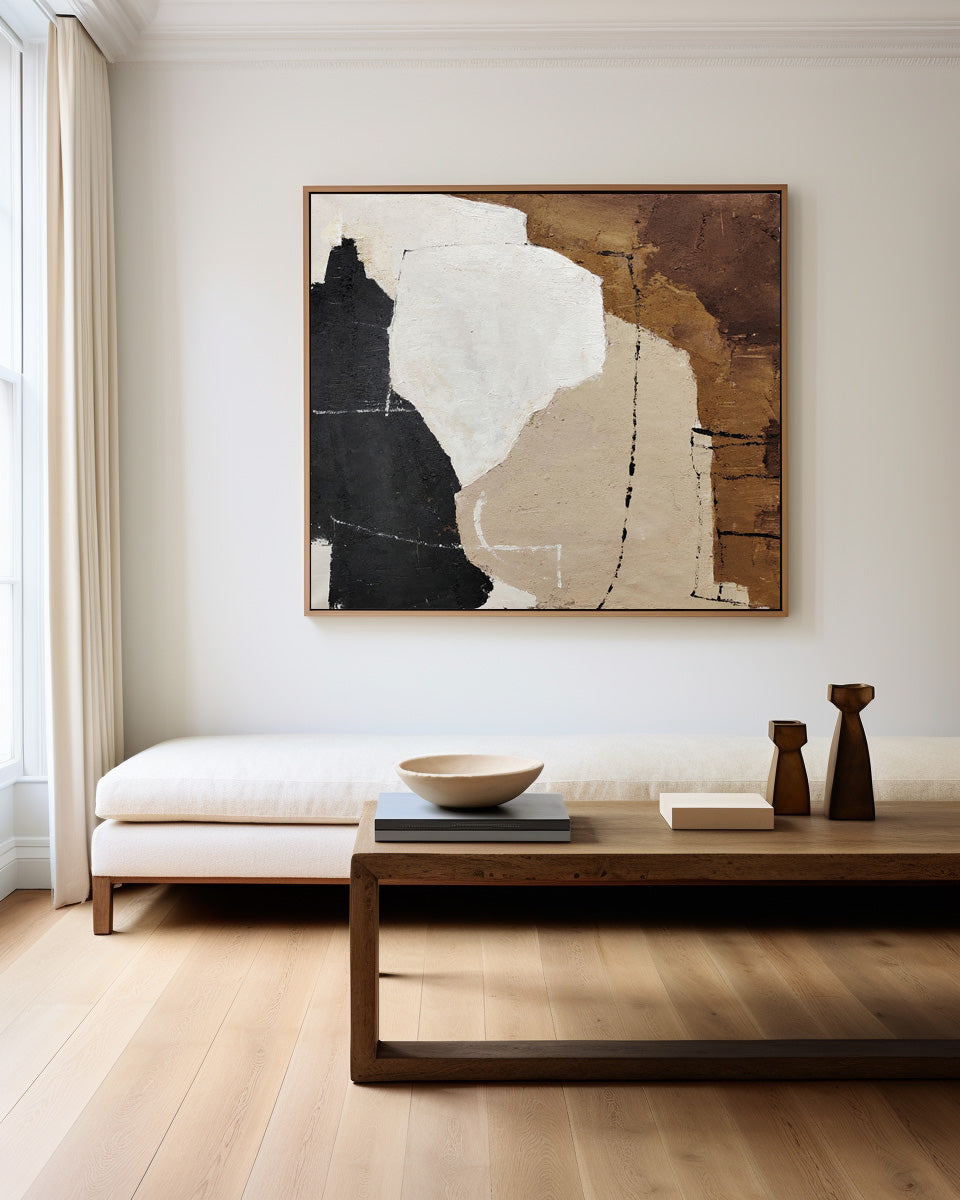 Earthy Black White Organic Abstract Wall Art