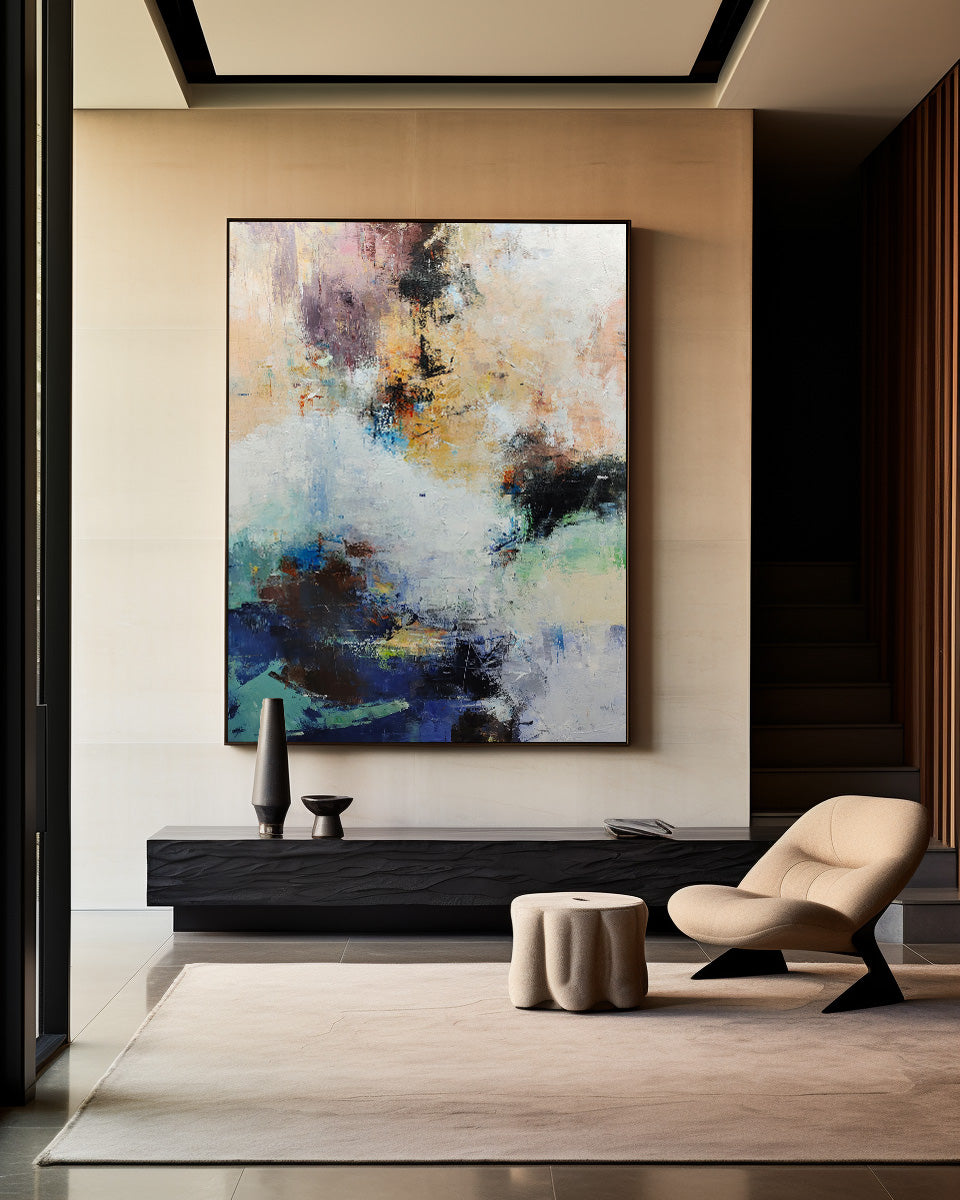 Abstract Blue Black Mixed Media Textured Wall Art