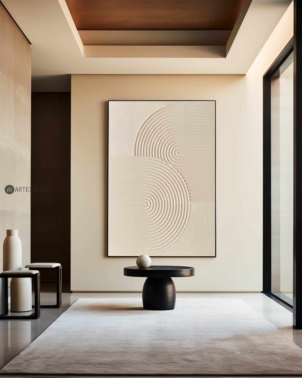 Beige Concentric Waves Minimalist Art