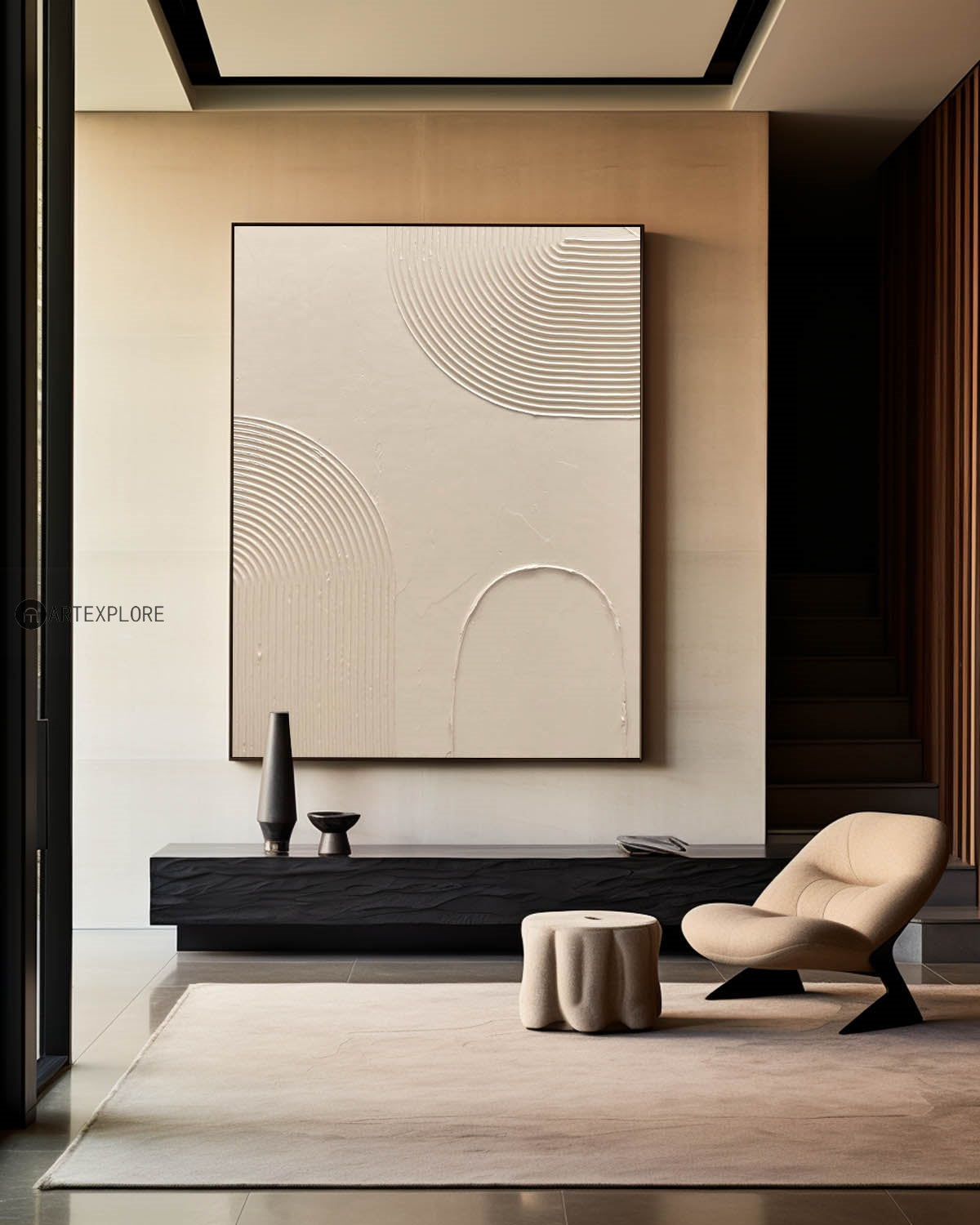 Curved Contour Waves Beige Art