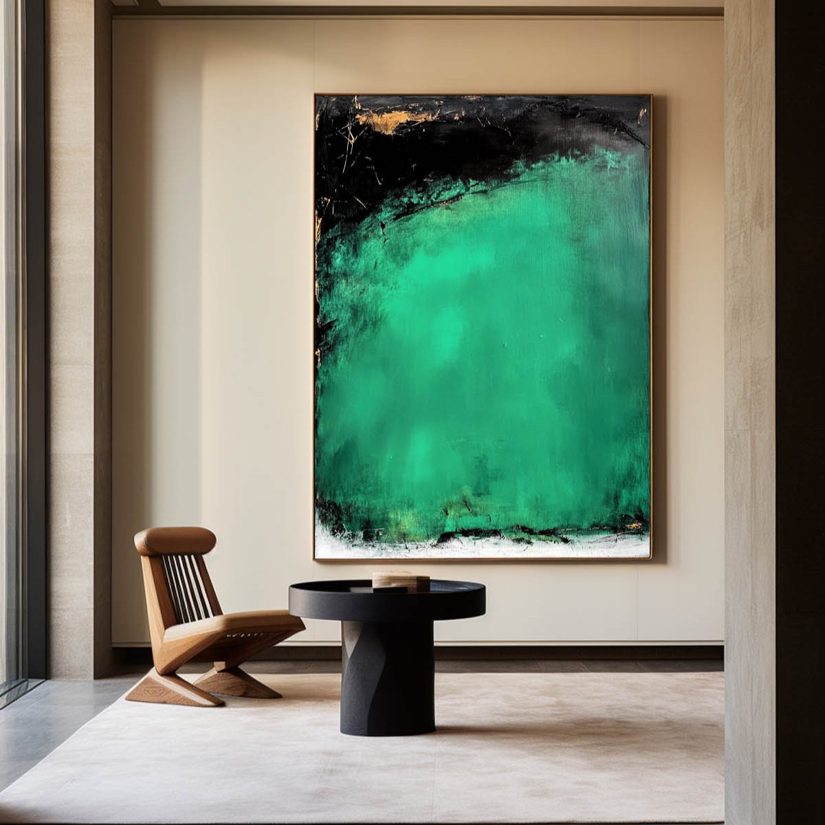 Emerald Green and Black Abstract Canvas Wall Art