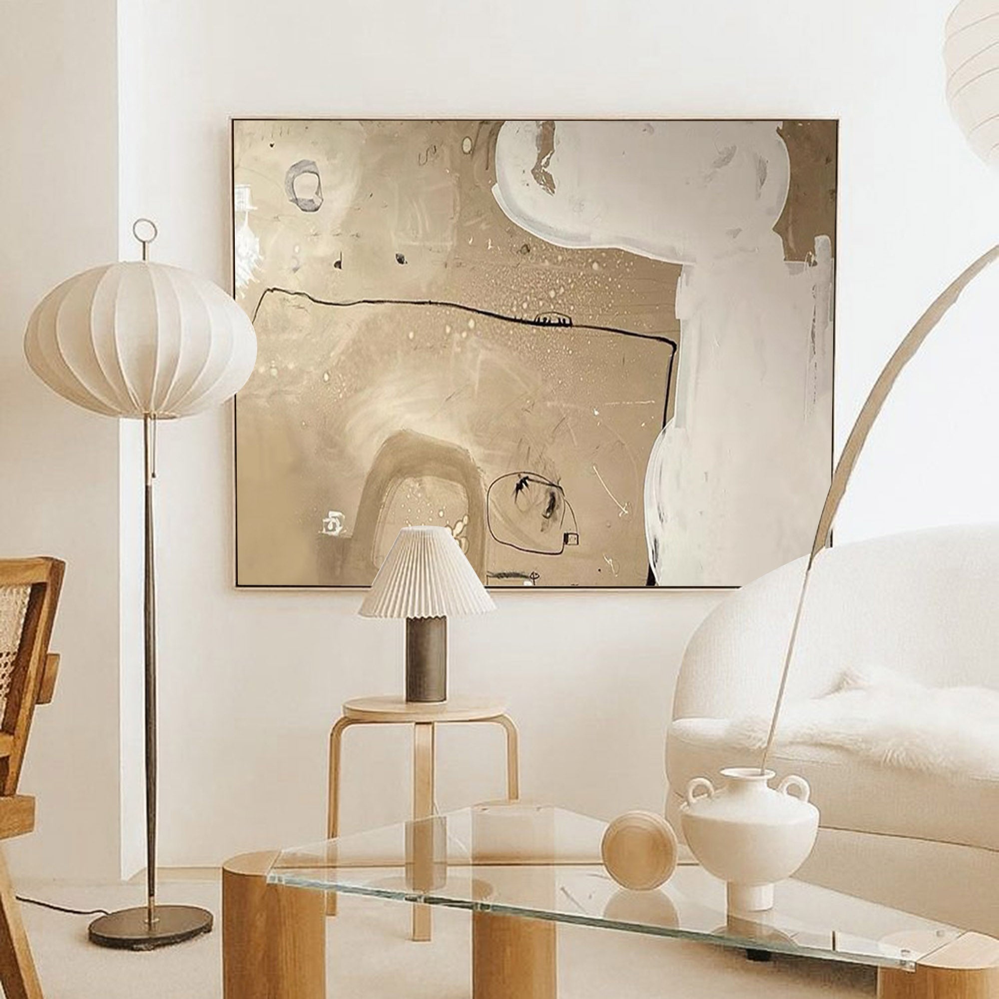 Wall Art Beige Abstract Line Shape Modern Minimalist Texture Living Room Bedroom | Neutralighting