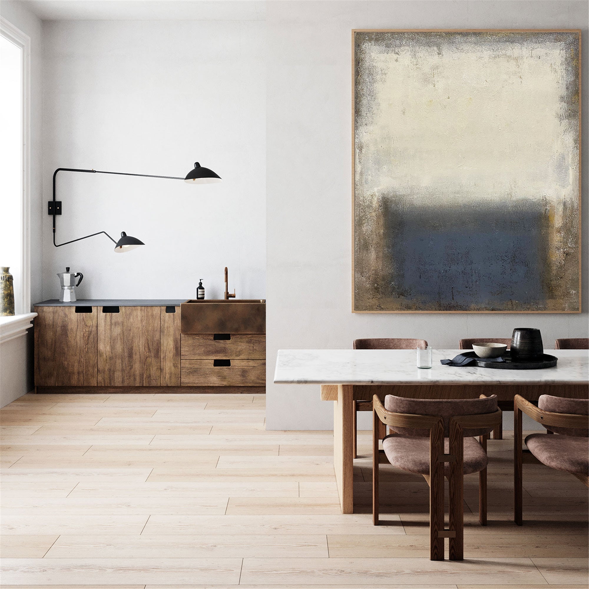 Beige And Blue Minimalist Painting ABAV125 - Neutralighting