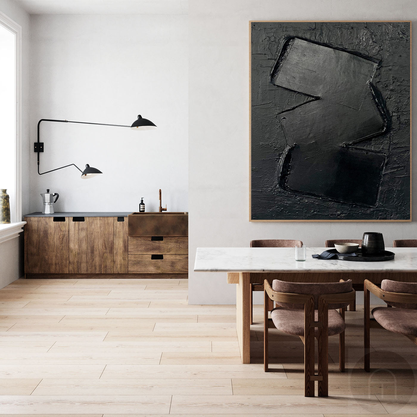 Wall Art Abstract Black Textured Painting