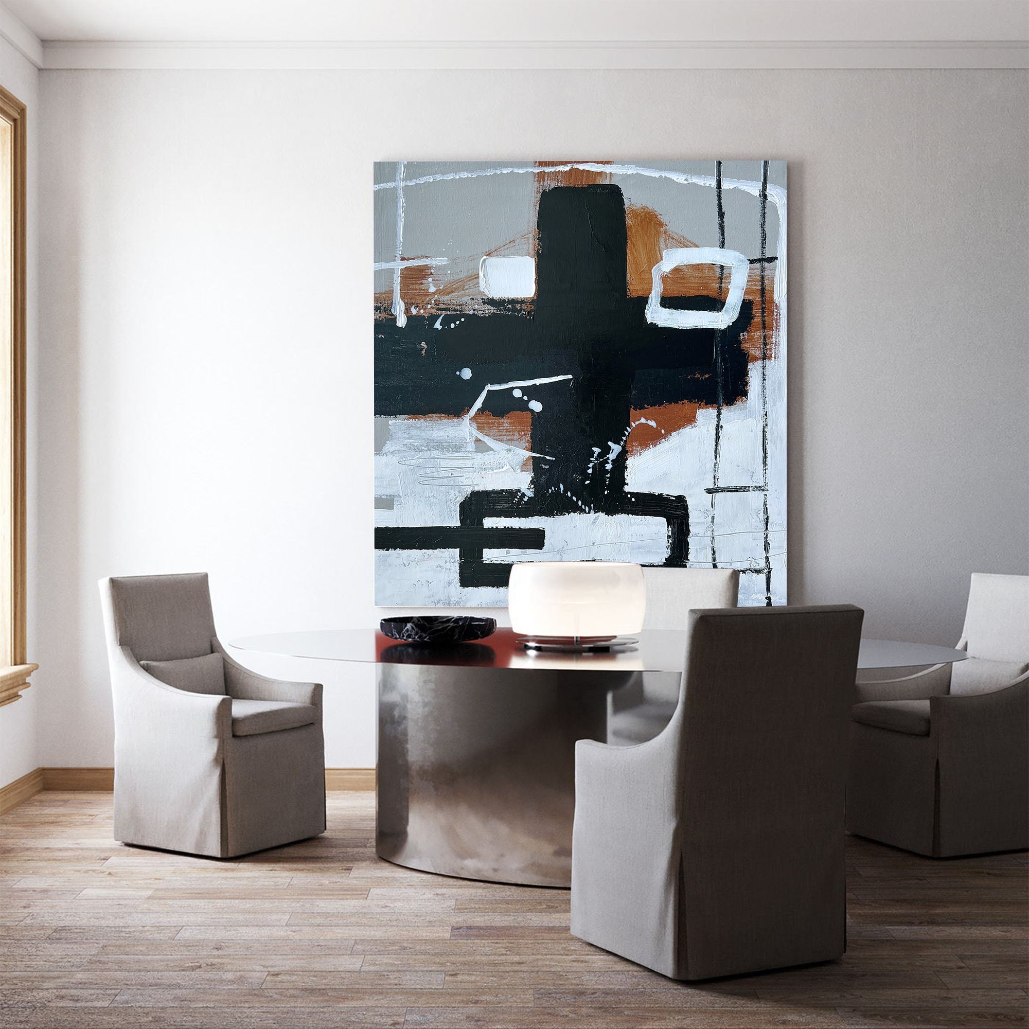 Geometric Minimal Abstract Earth‑Tone Unstretched Linen Canvas Art