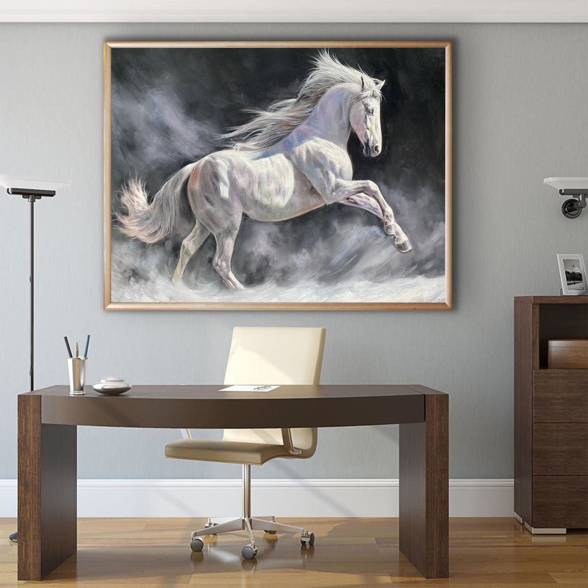 Smoky Dynamic Running Equine Animal Unstretched Linen Canvas Wall Art