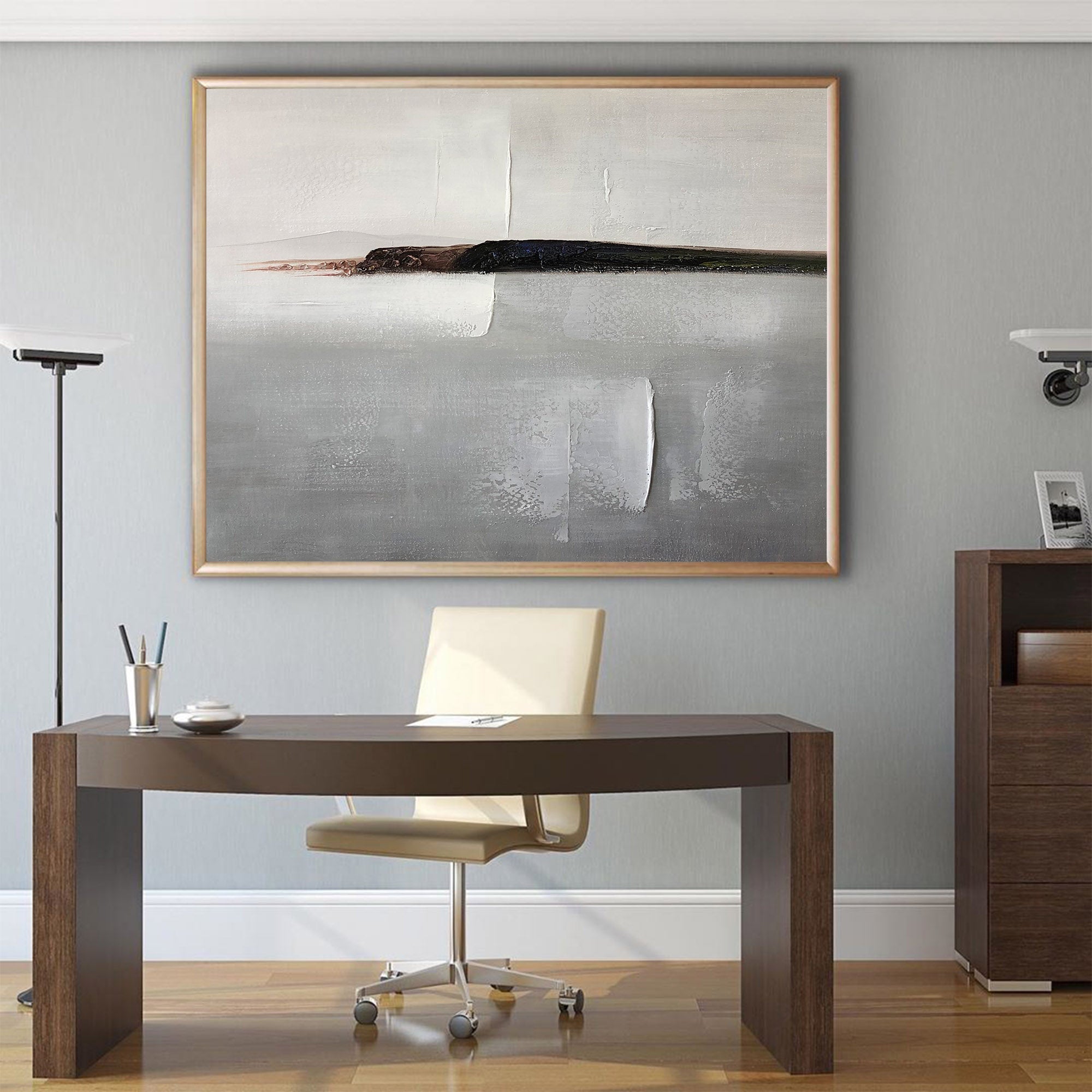Muted Neutral Landscape Abstract Unstretched Linen Canvas Wall Art