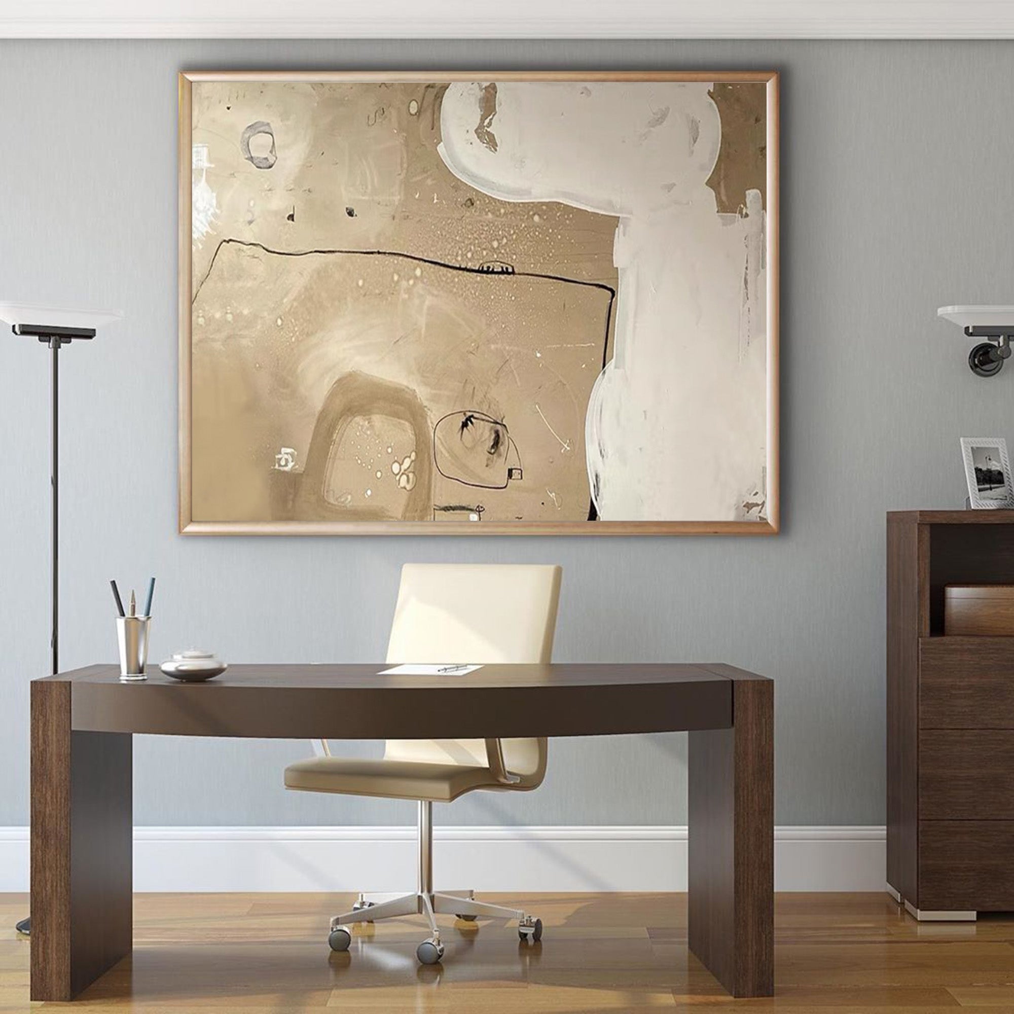 Wall Art Beige Abstract Line Shape Modern Minimalist Texture Living Room Bedroom | Neutralighting