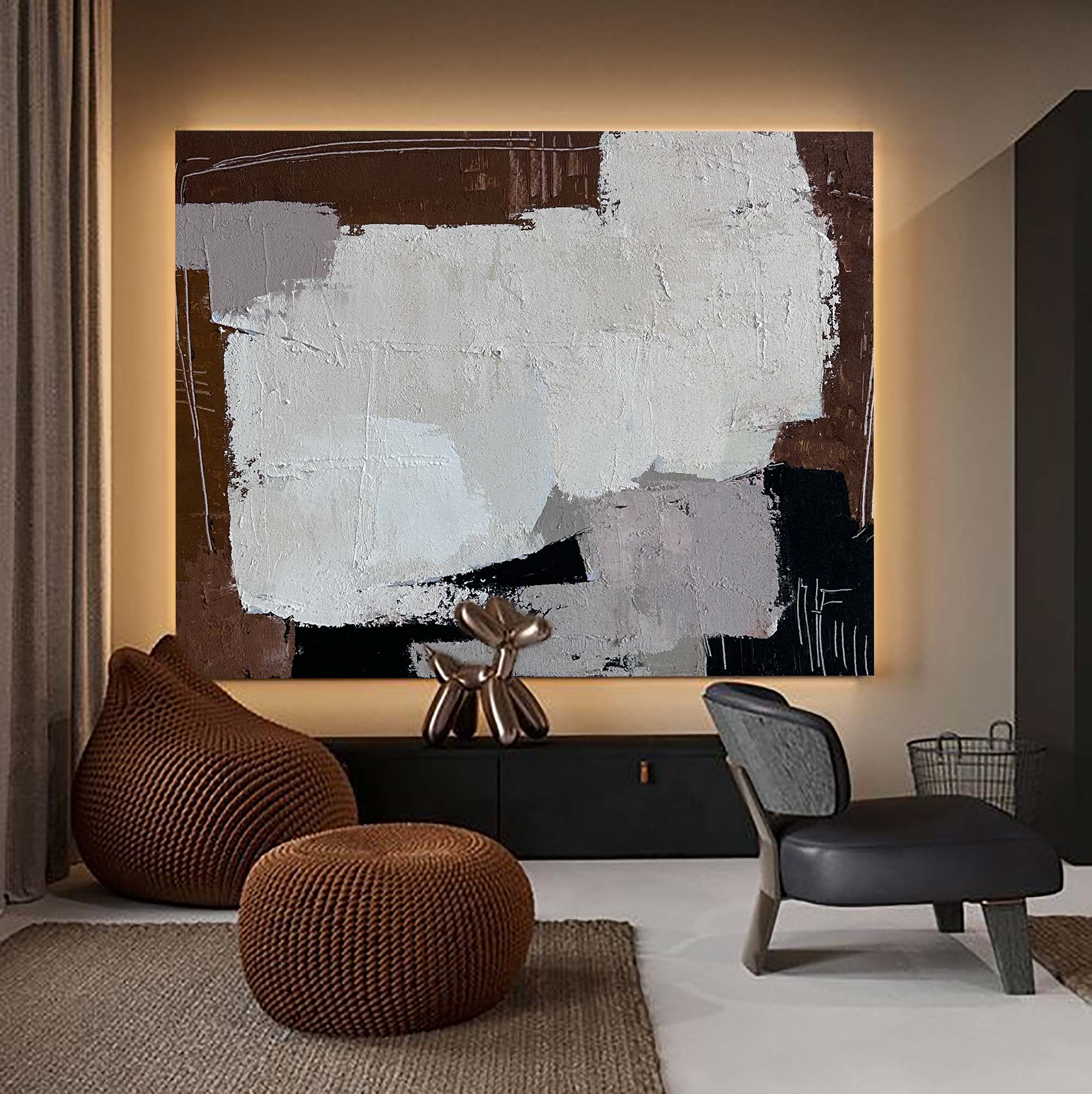 Thick Texture Earth‑Tone Abstract Art Warm Contemporary Living Room Wall Piece