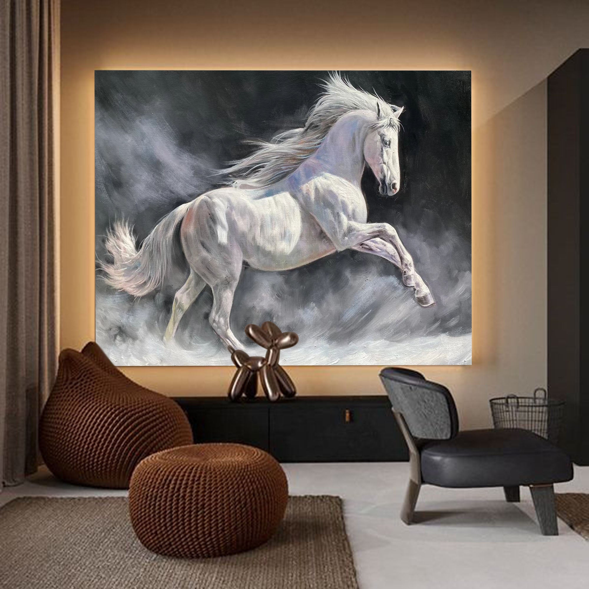 Smoky Dynamic Running Equine Animal Unstretched Linen Canvas Wall Art