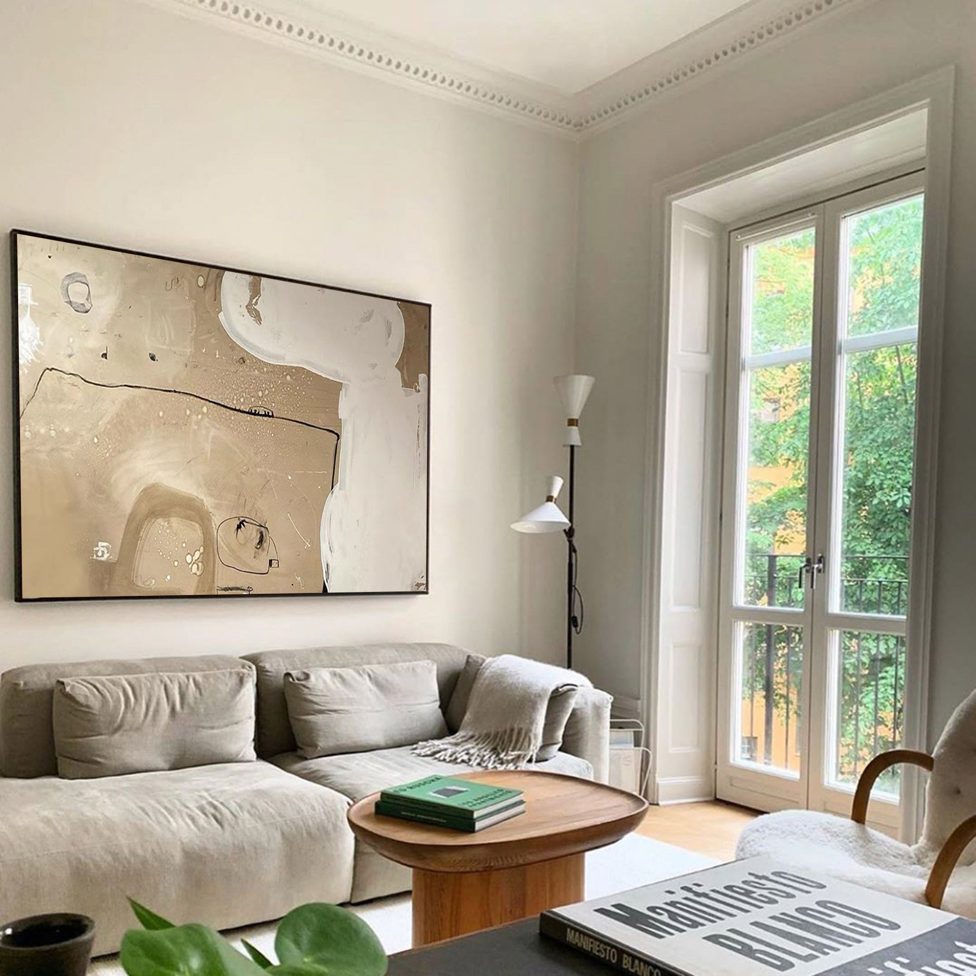 Wall Art Beige Abstract Line Shape Modern Minimalist Texture Living Room Bedroom | Neutralighting