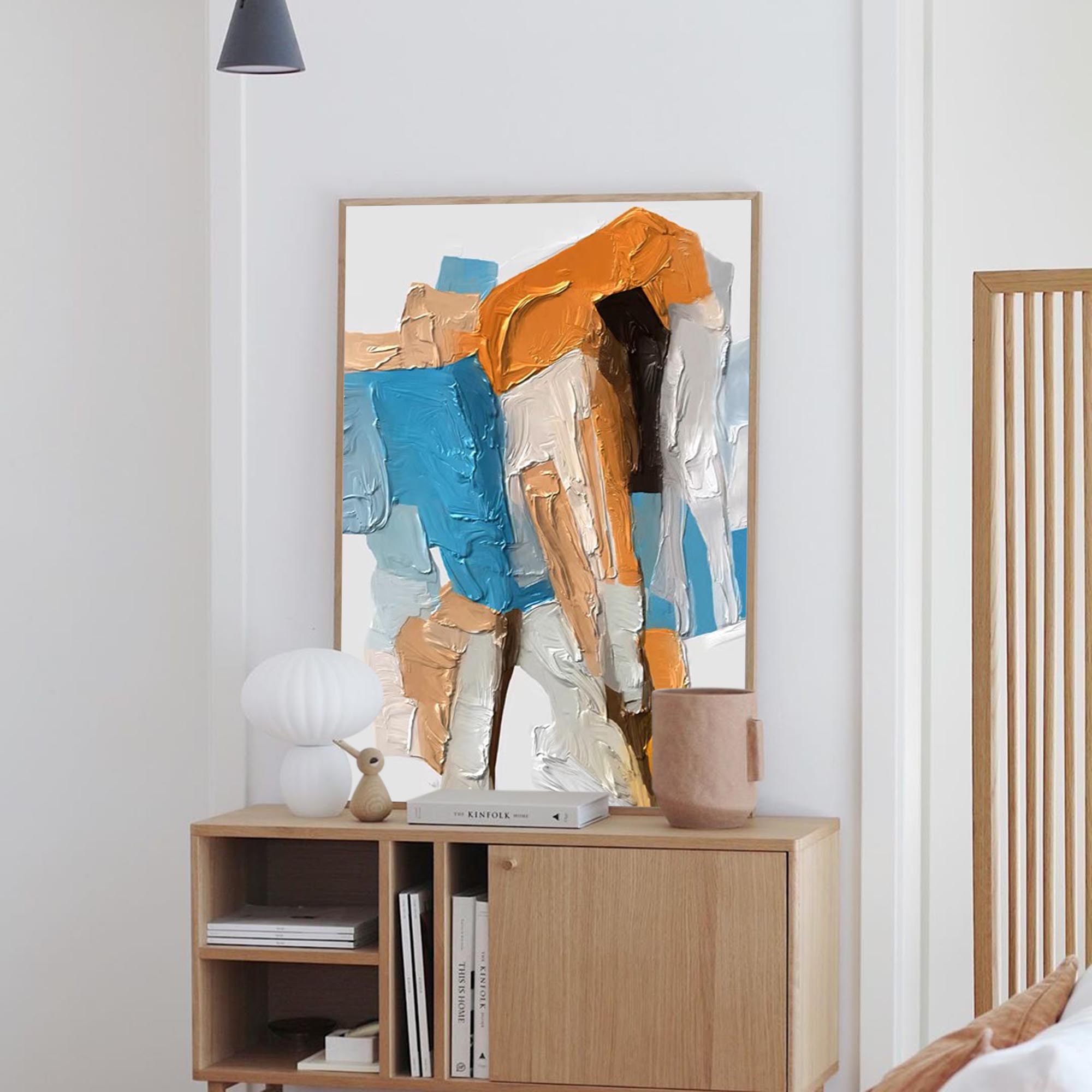 Bold Geometric Abstract Canvas Wall Art in Teal and Ochre