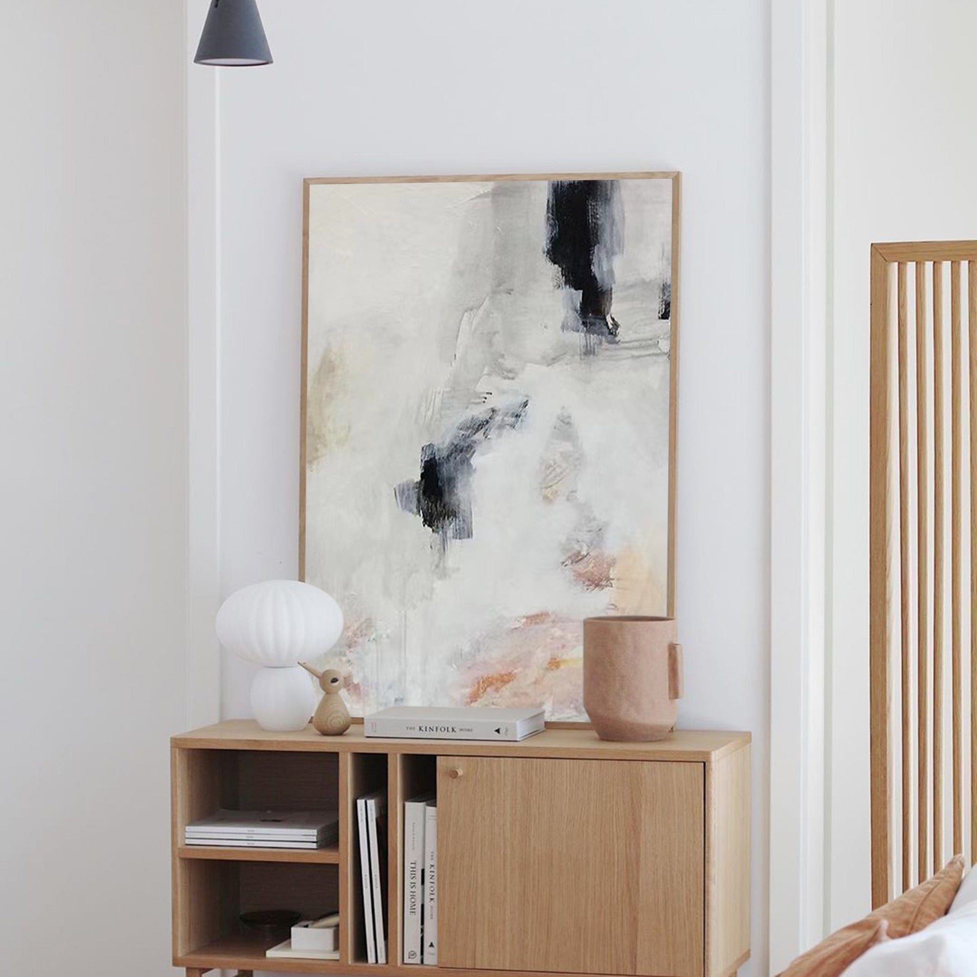 Wall Art Abstract Black White Beige Minimalist Textured Canvas Bedroom | Neutralighting