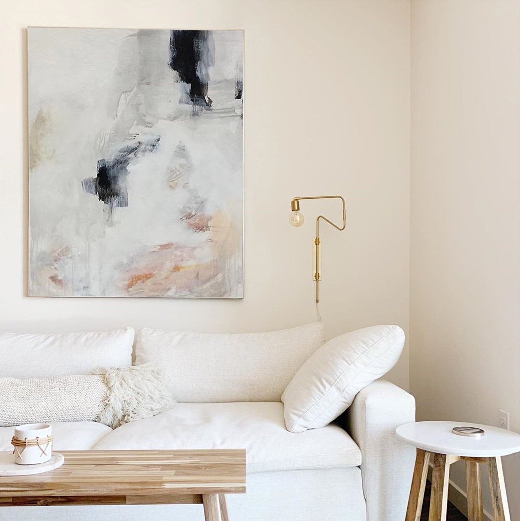 Wall Art Abstract Black White Beige Minimalist Textured Canvas Bedroom | Neutralighting