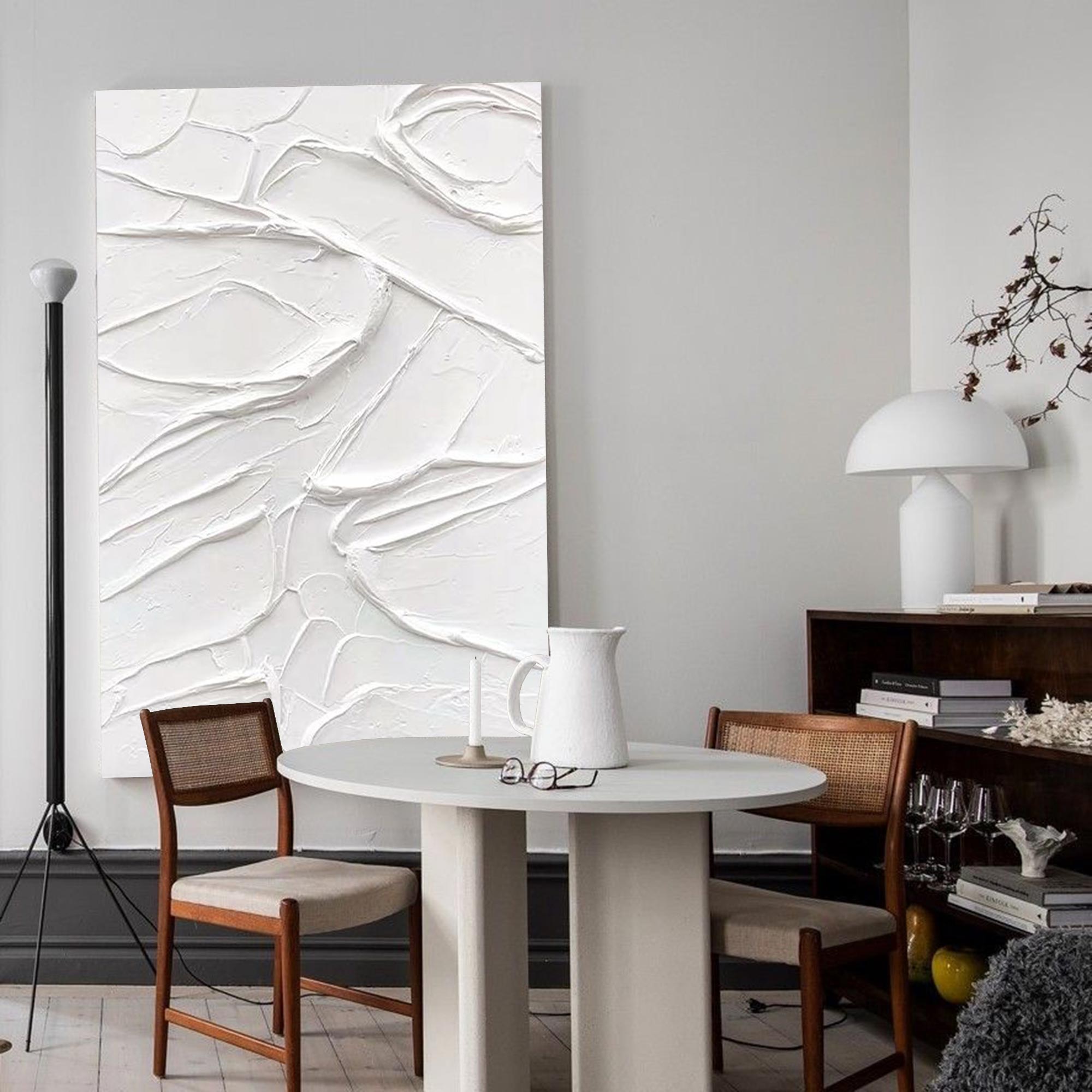 Minimalist White Textured Abstract Canvas Wall Art