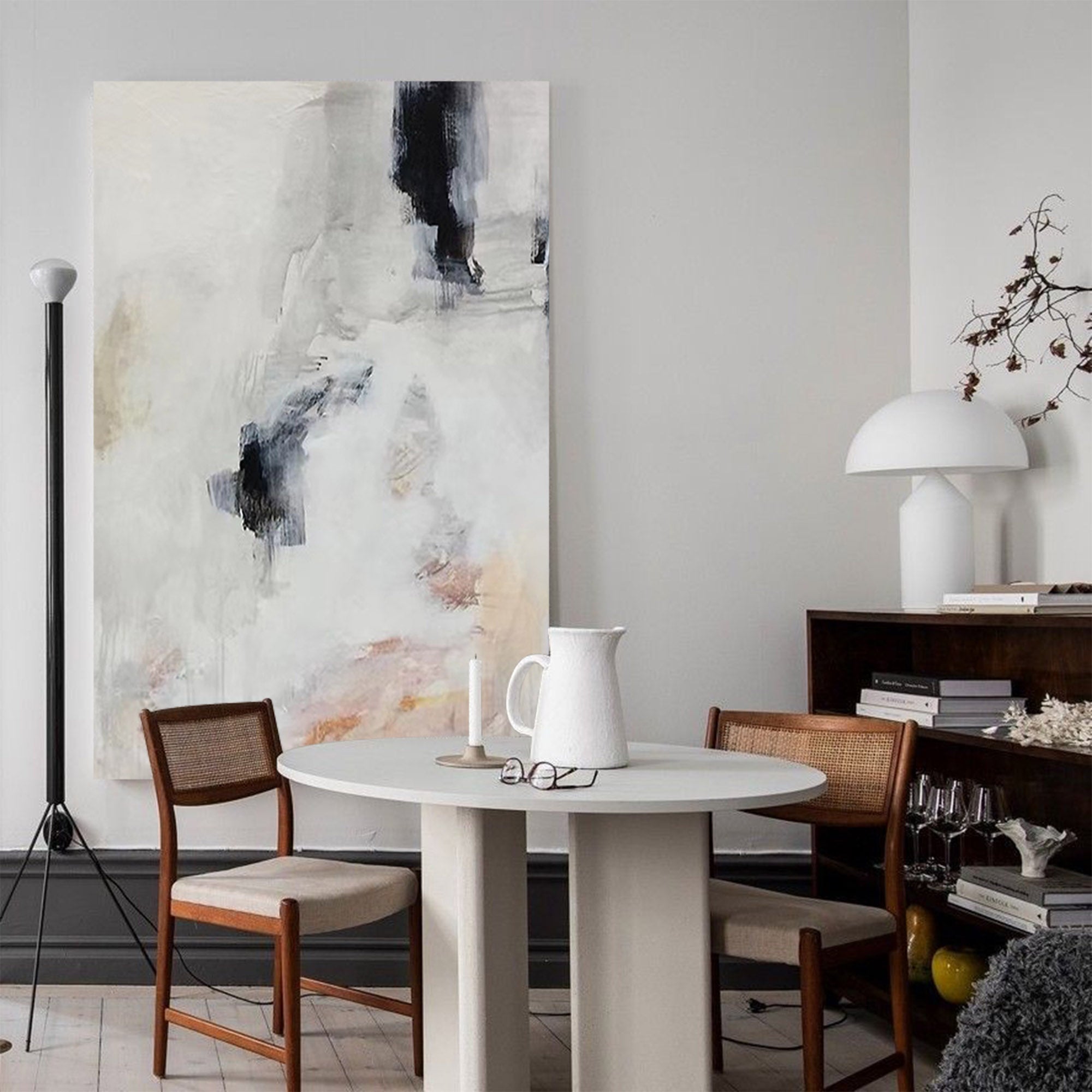 Wall Art Abstract Black White Beige Minimalist Textured Canvas Bedroom | Neutralighting
