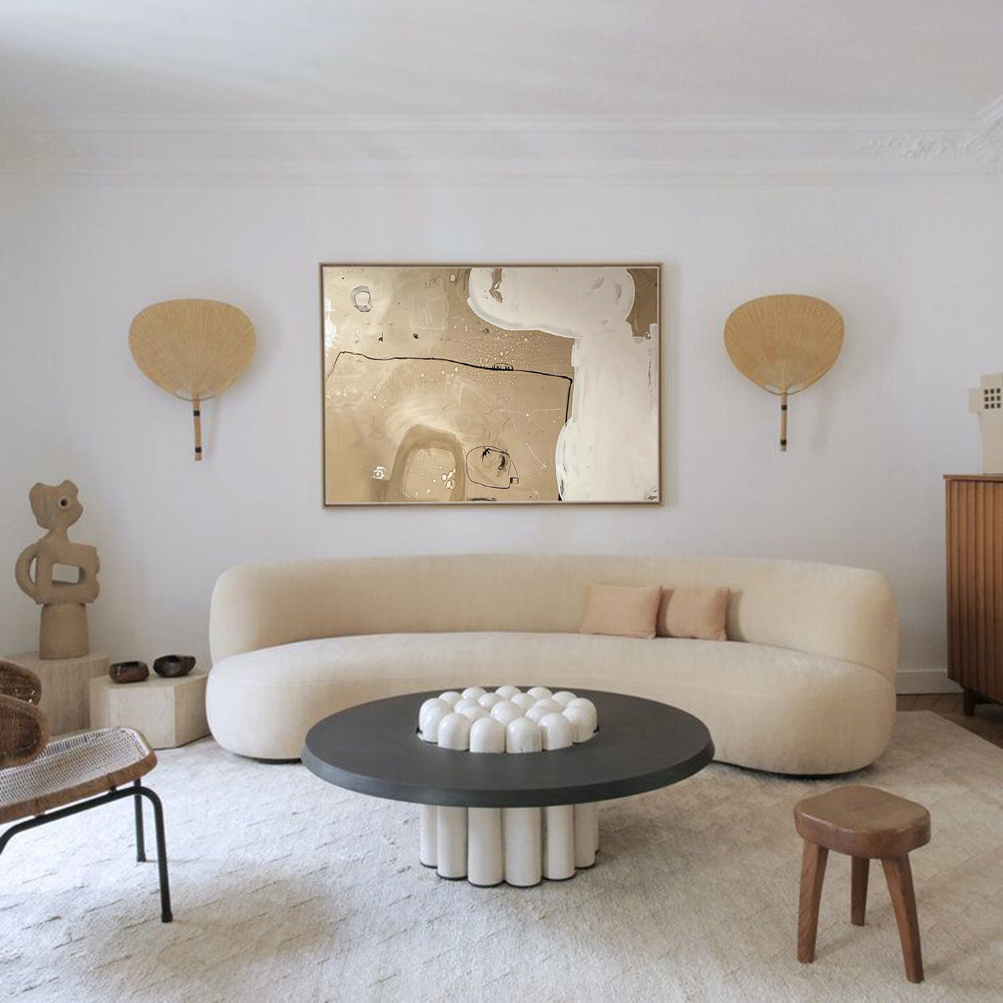 Wall Art Beige Abstract Line Shape Modern Minimalist Texture Living Room Bedroom | Neutralighting