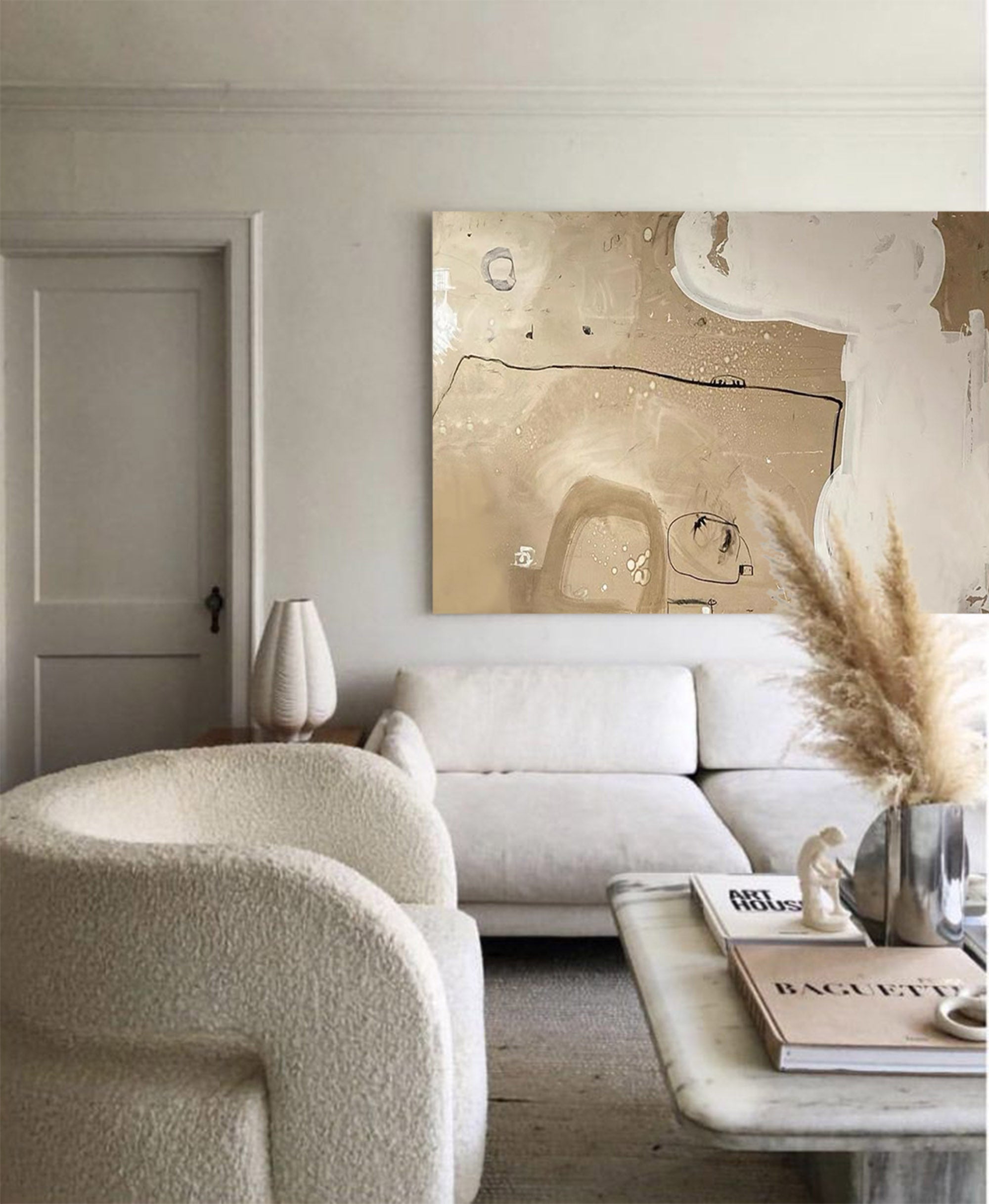 Wall Art Beige Abstract Line Shape Modern Minimalist Texture Living Room Bedroom | Neutralighting