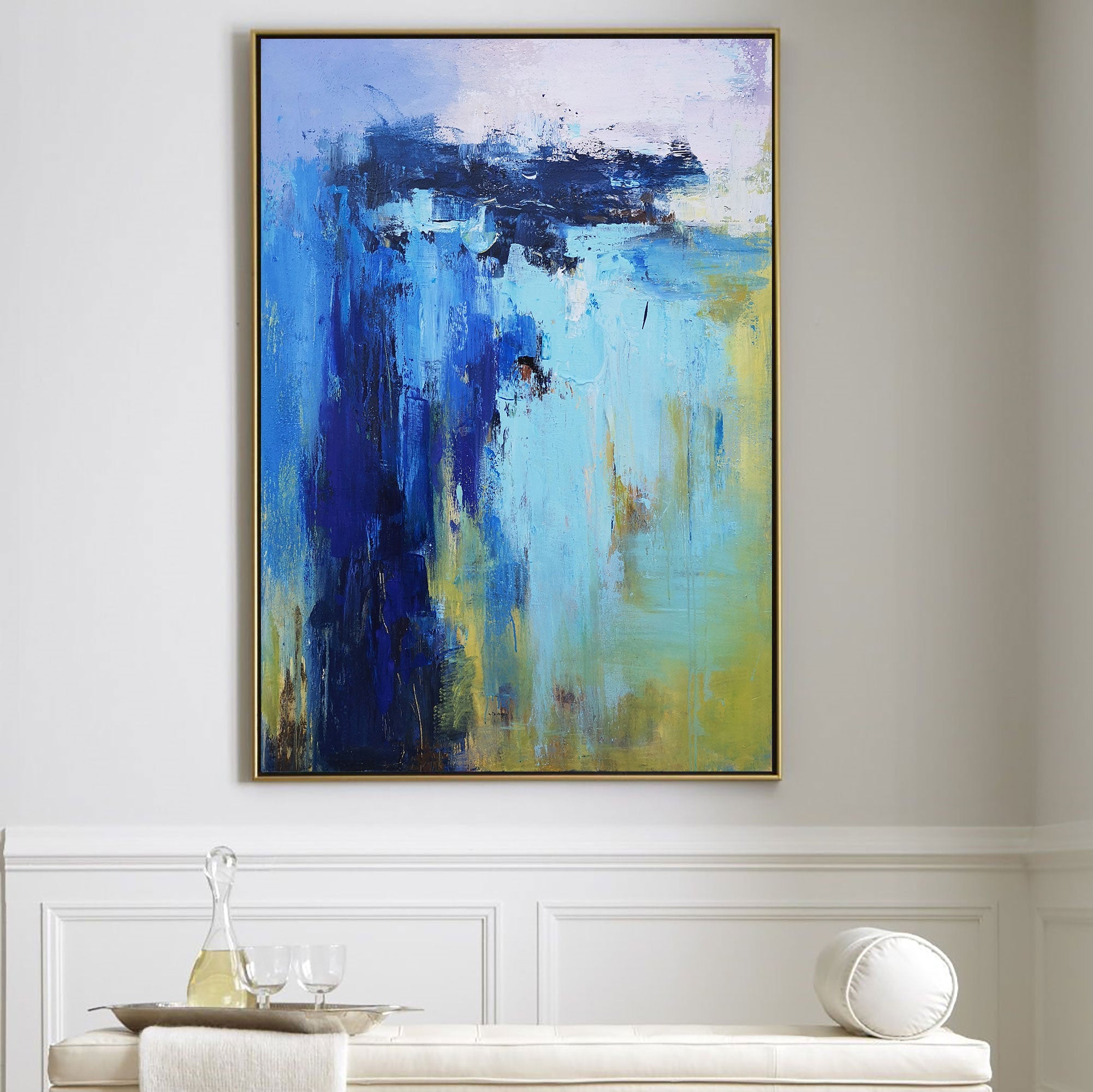 Blue‑Turquoise‑Yellow Coastal‑Seascape Abstract  Thick Impasto‑Texture Artwork