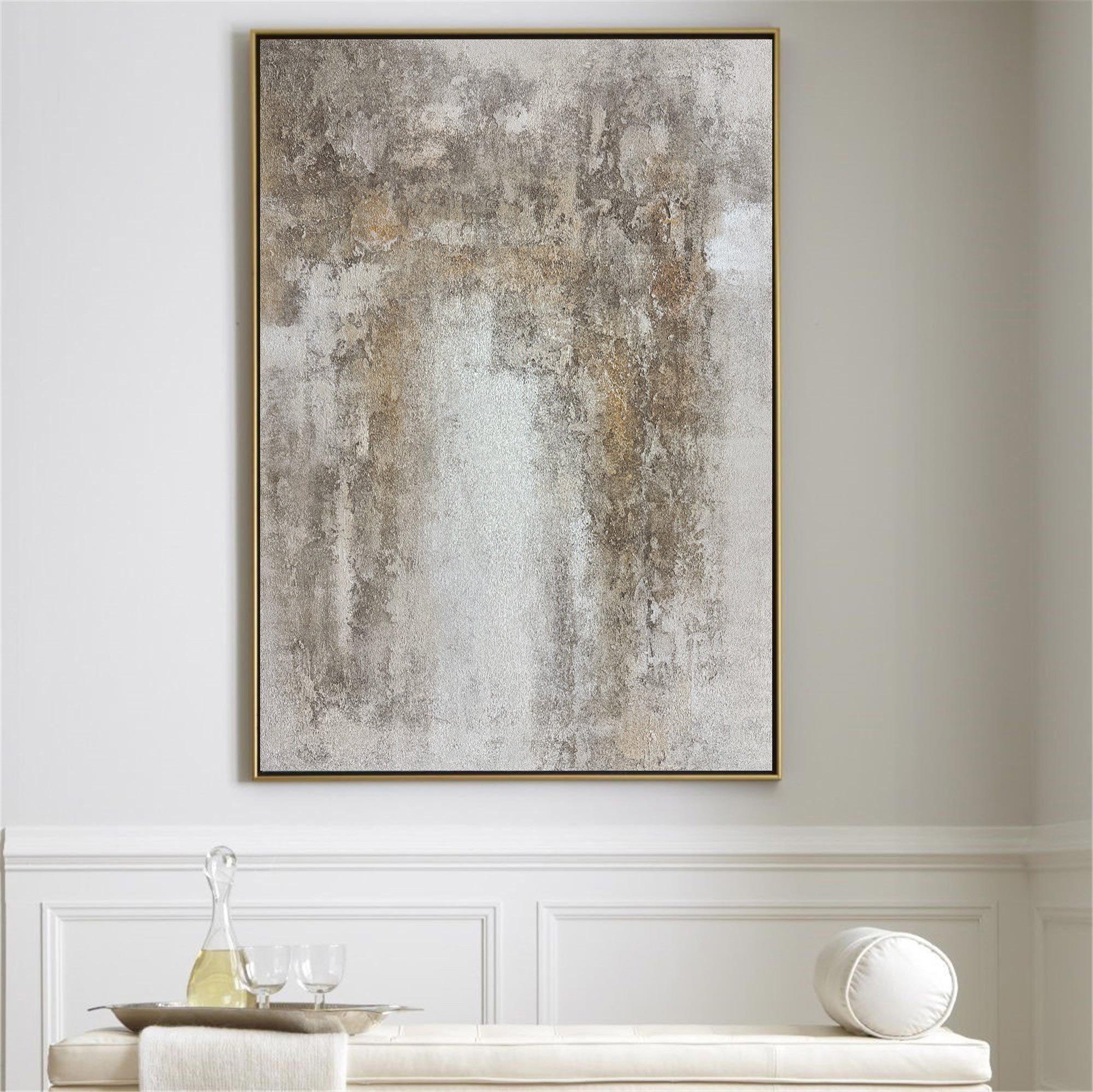 Aged Vintage Abstract Hand‑Painted Gold‑Flecked Muted Earth‑Tone Textured Artwork