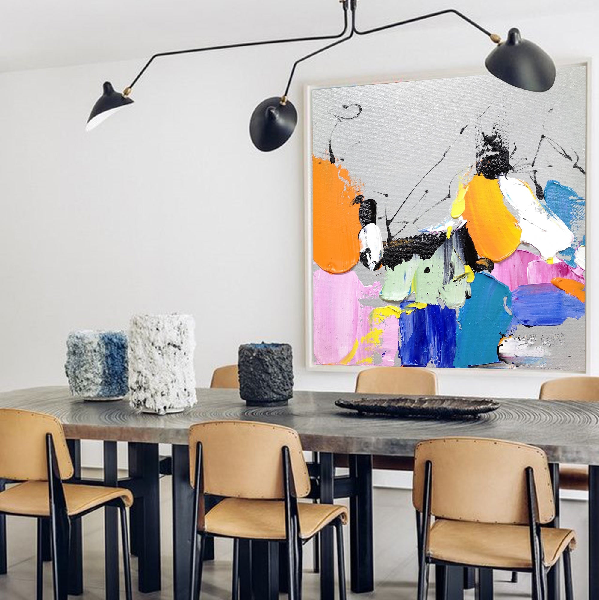 Multi‑Vivid‑Hue Square Bold‑Splash Impasto Textured Artwork