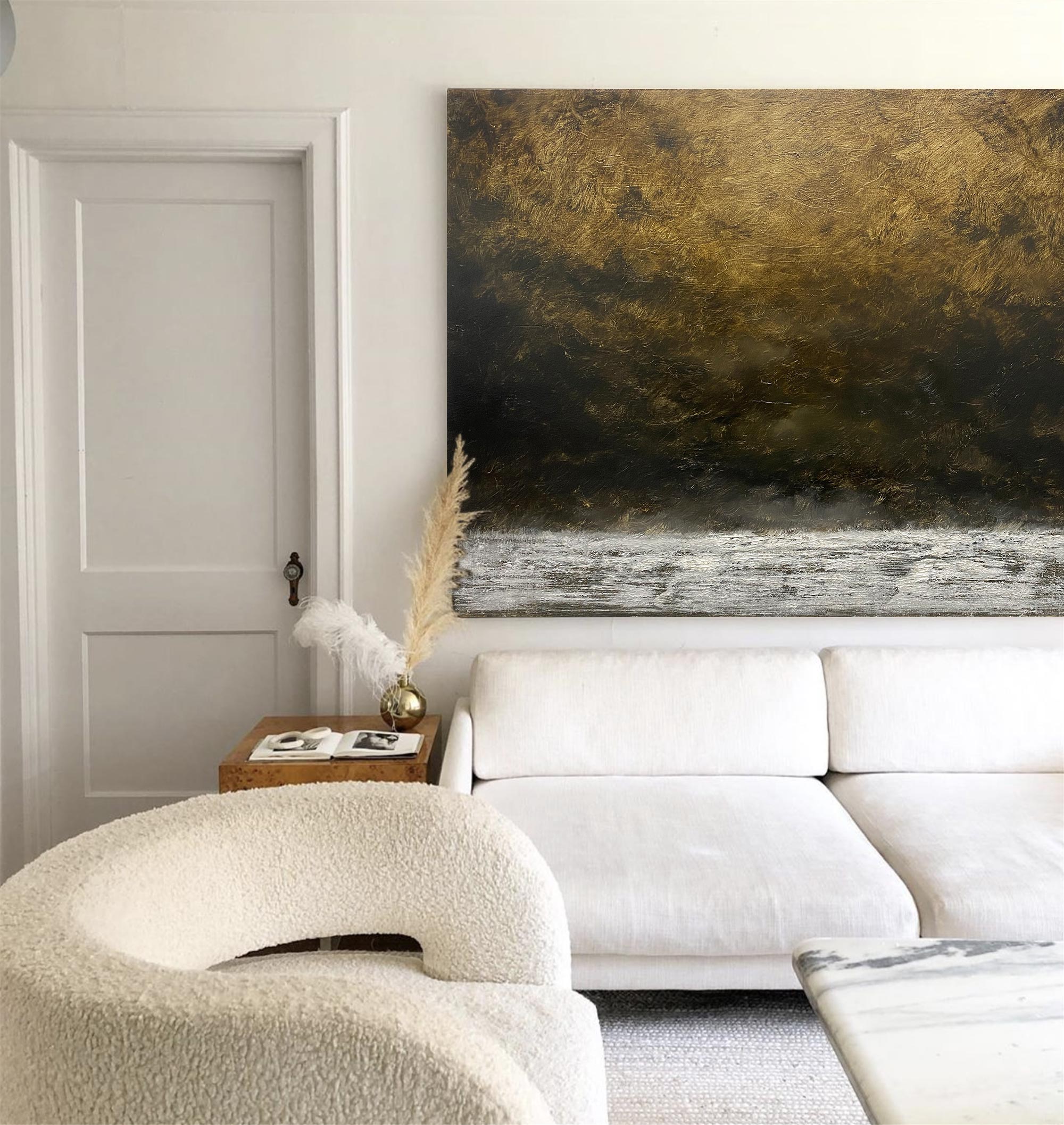 Abstract Brown Earth Tone Aged Landscape Oil Acrylic Linen Canvas Painting