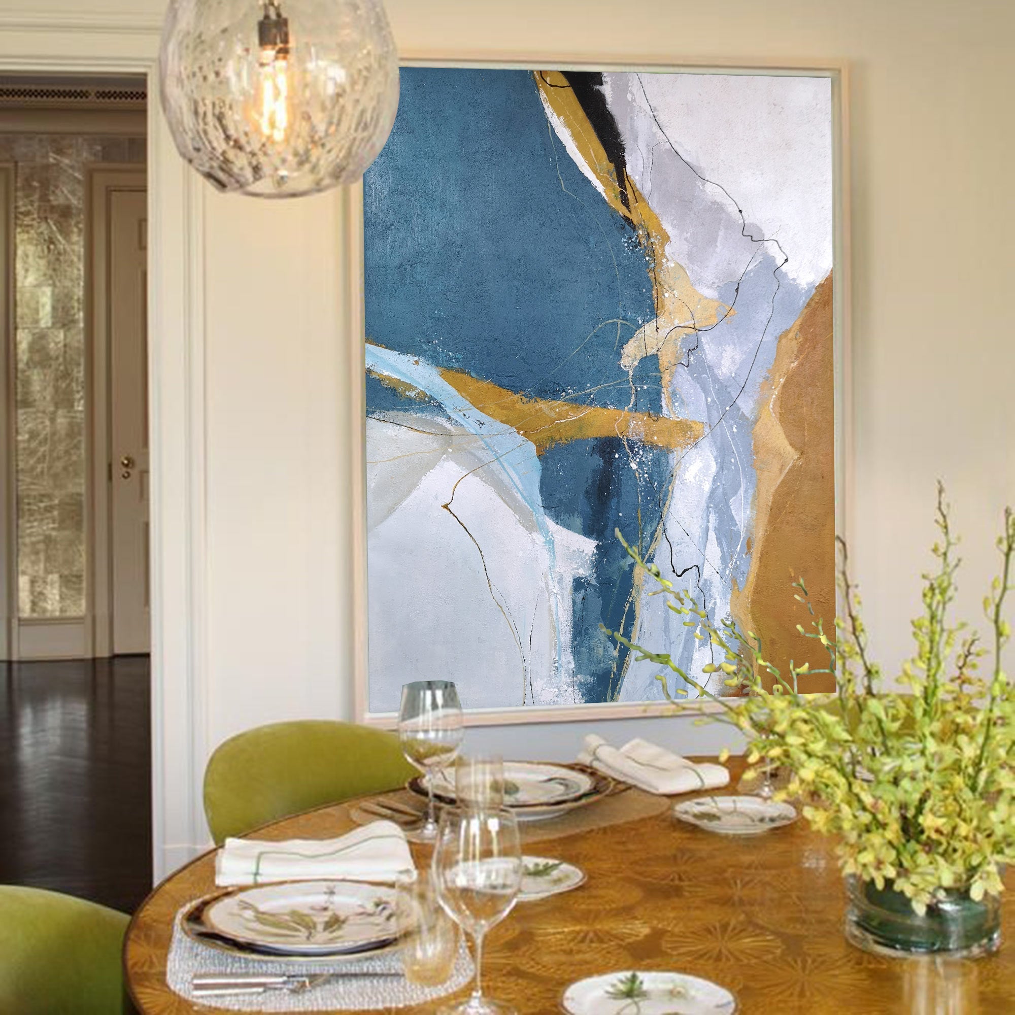 Luxury Color‑Block Abstract  Metallic Gold Vein Textured Artwork